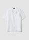 White linen-cotton blend shirt with bowling collar, regular fit_0