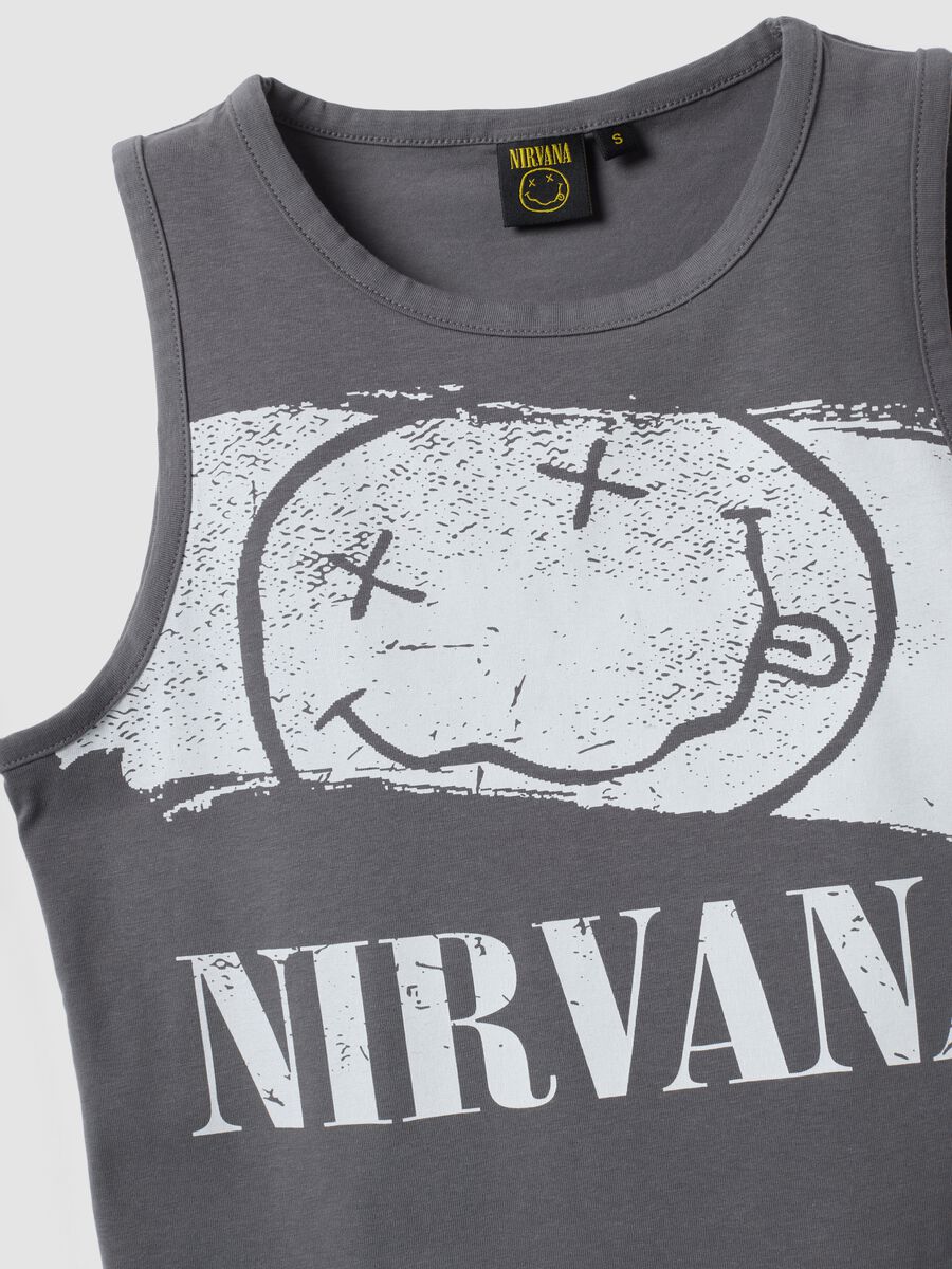 Tank top grigio in puro cotone con stampa Nirvana regular fit_1