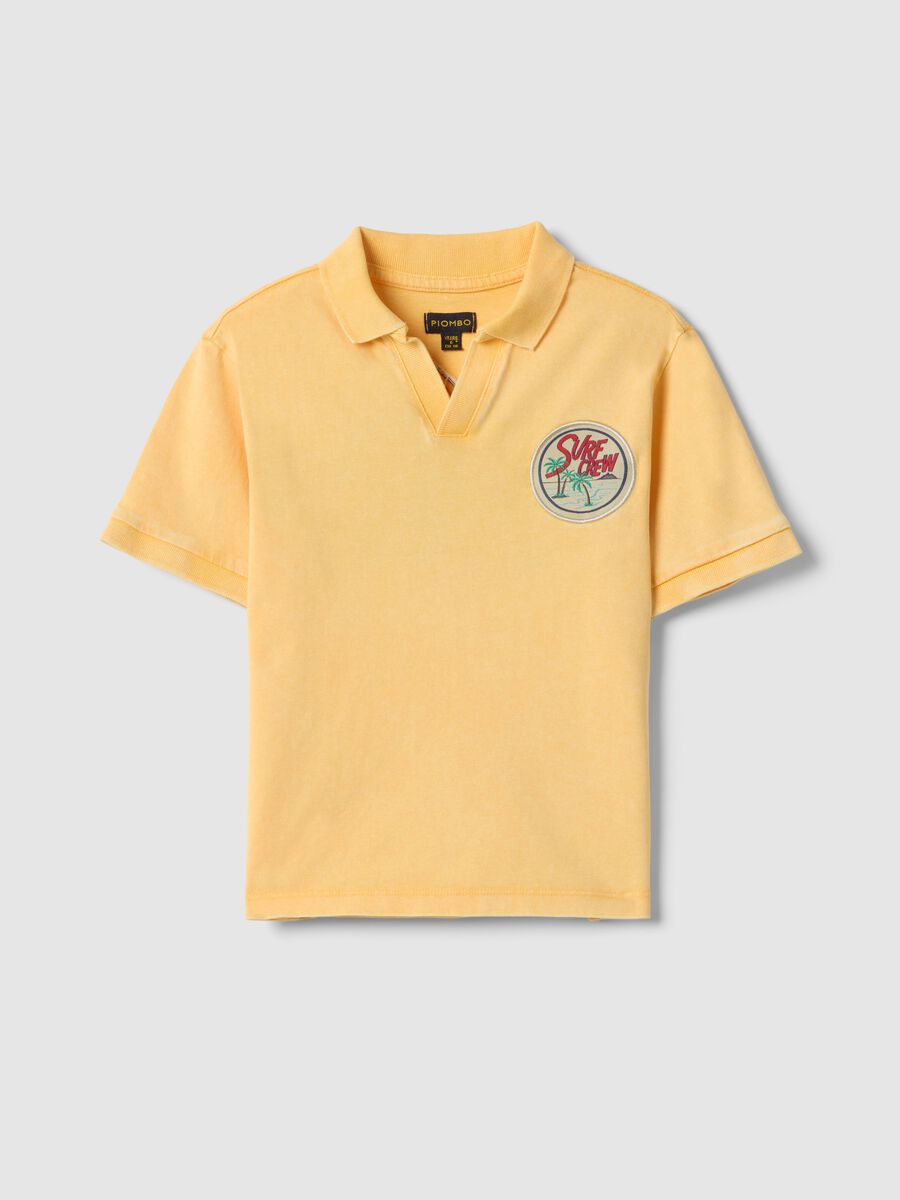 Yellow pure cotton polo shirt for boys regular fit with embroidery_0