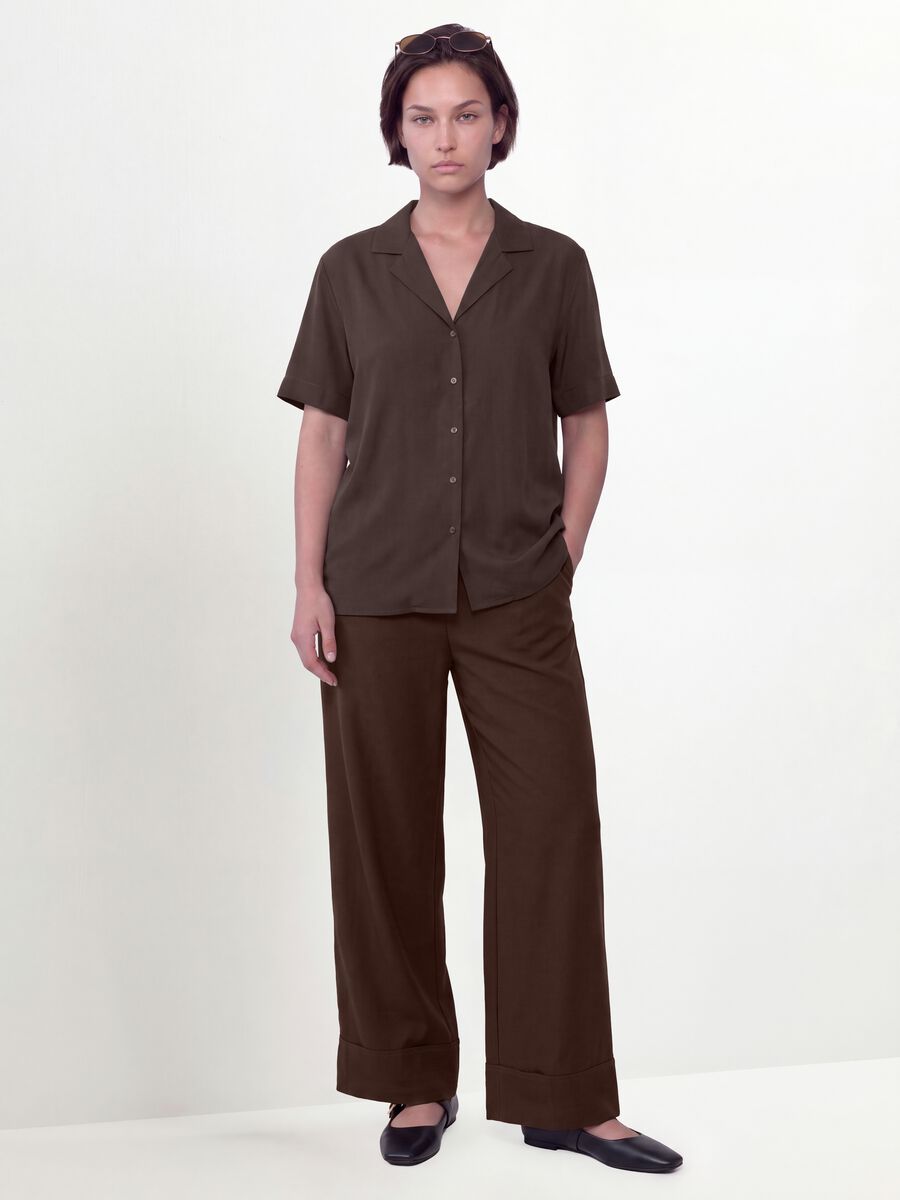Brown oversized short-sleeve viscose-blend shirt_1