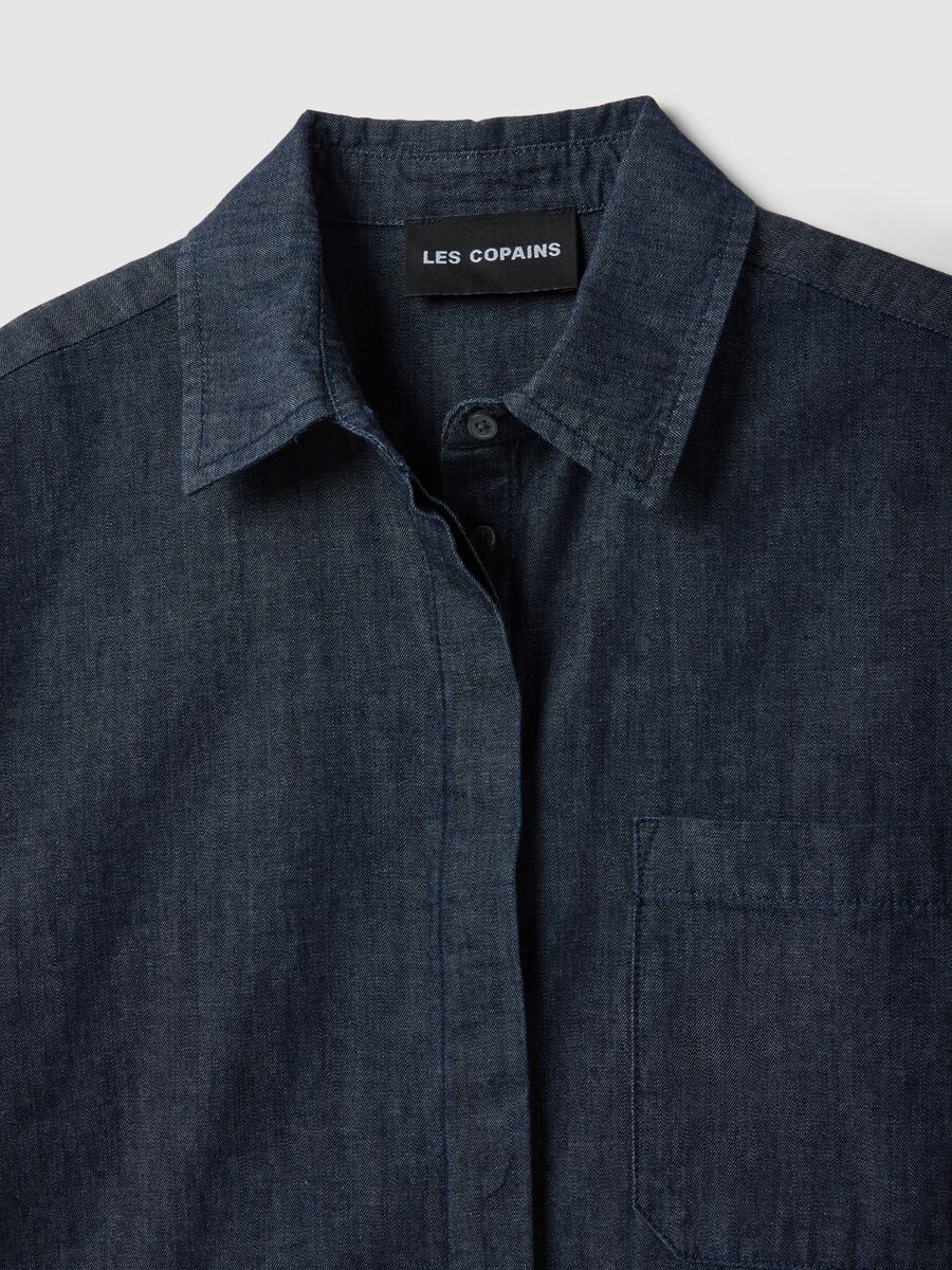 Oversized fit long shirt in pure blue denim cotton_1