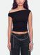 Top preto assim&eacute;trico de um ombro em viscose el&aacute;stica, corte slim_2