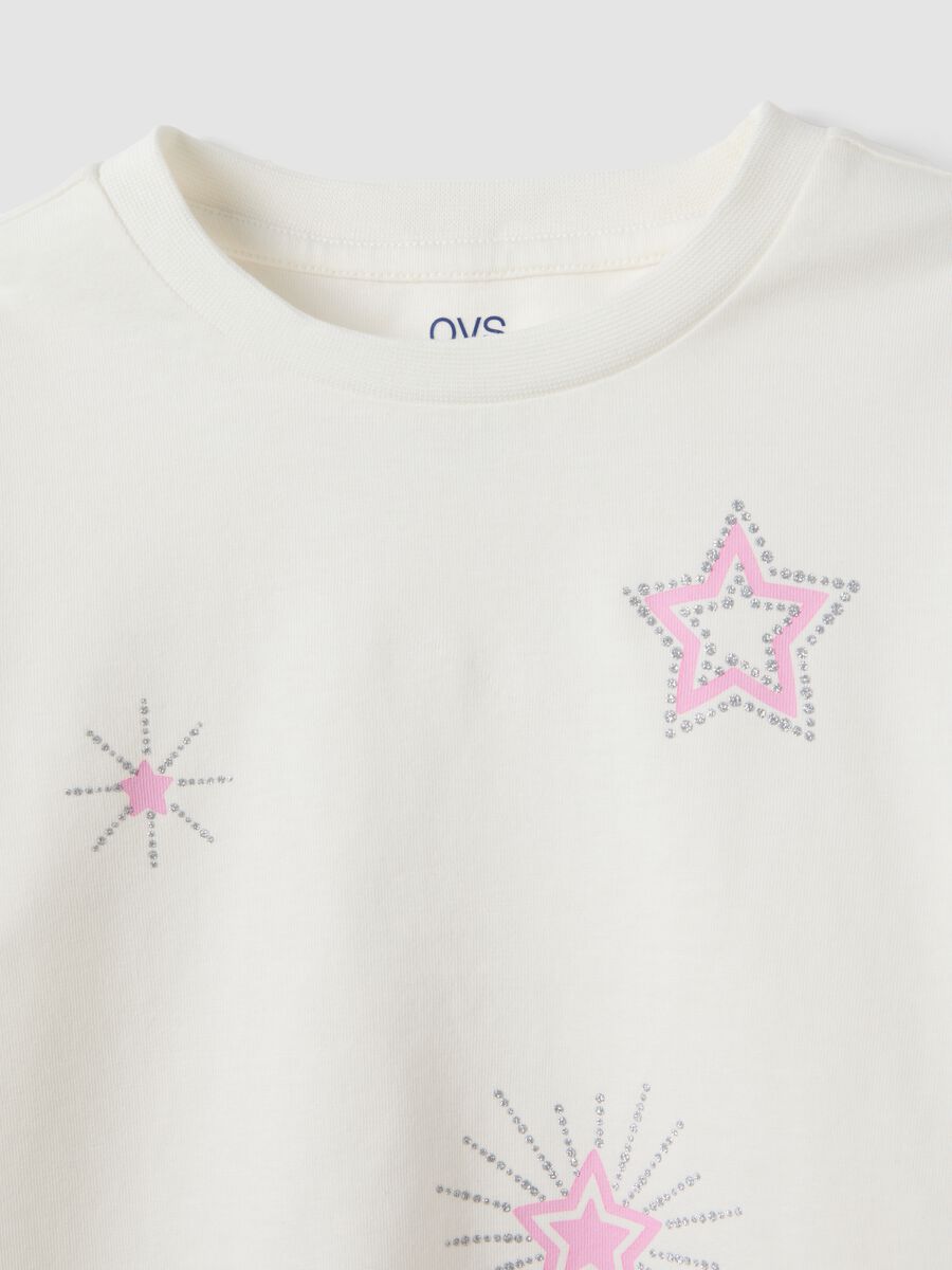 White pure organic cotton T-shirt with star print for girls_2