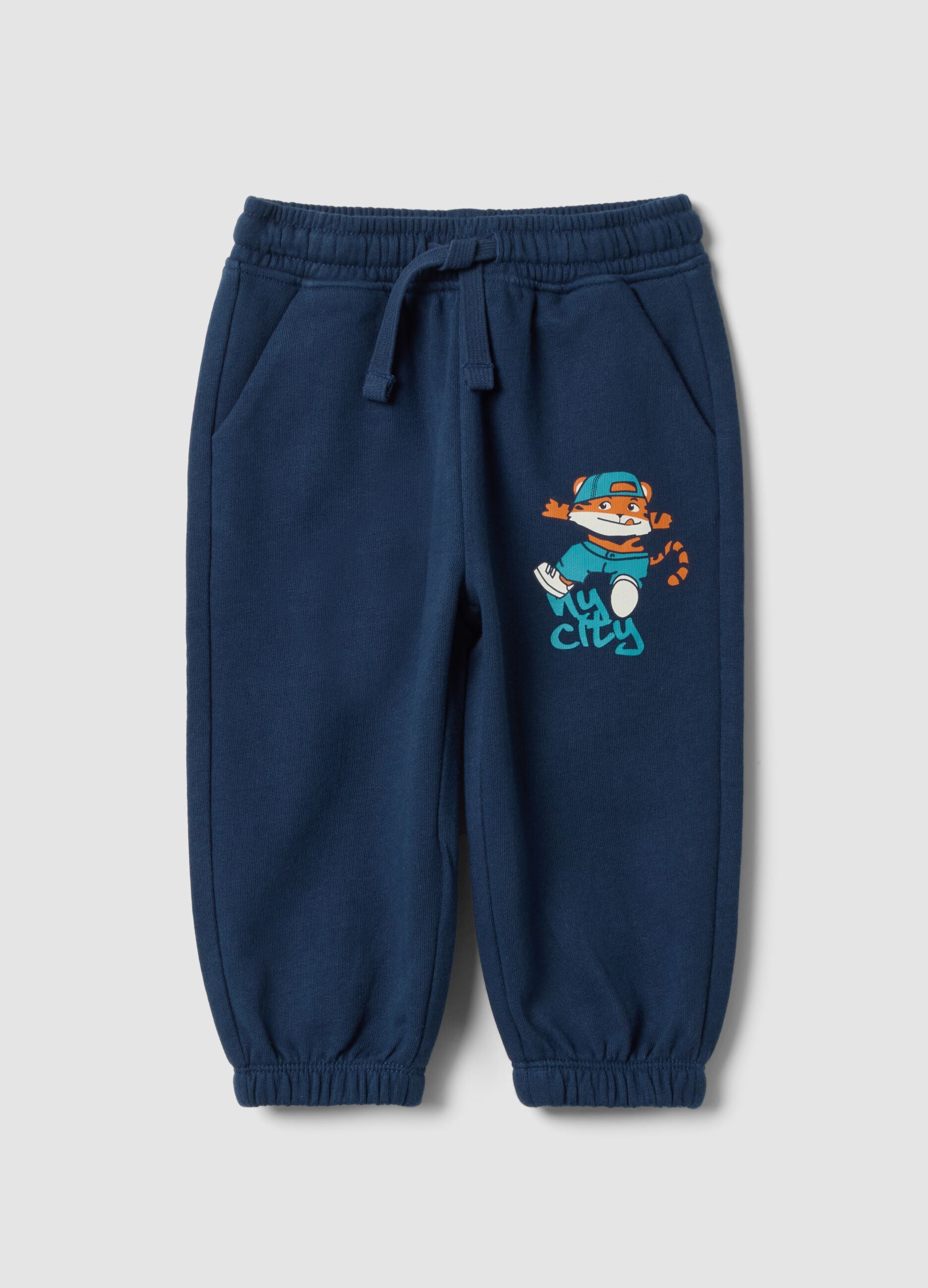 Pantal&oacute;n jogger azul de algod&oacute;n puro con cintura el&aacute;stica para beb&eacute; ni&ntilde;o