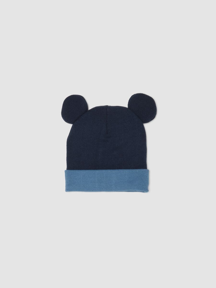 Dunkelblaue M&uuml;tze mit Umschlag, applizierten Ohren und Mickey-Print_1