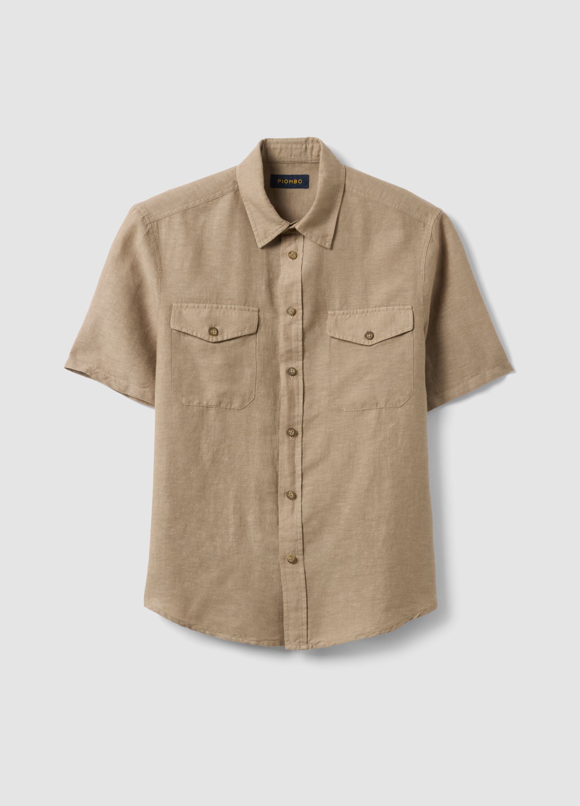 Beige Linen-Cotton Blend Regular Fit Shirt