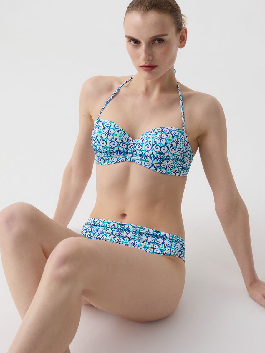 Bandeau bikini top with majolica print_1