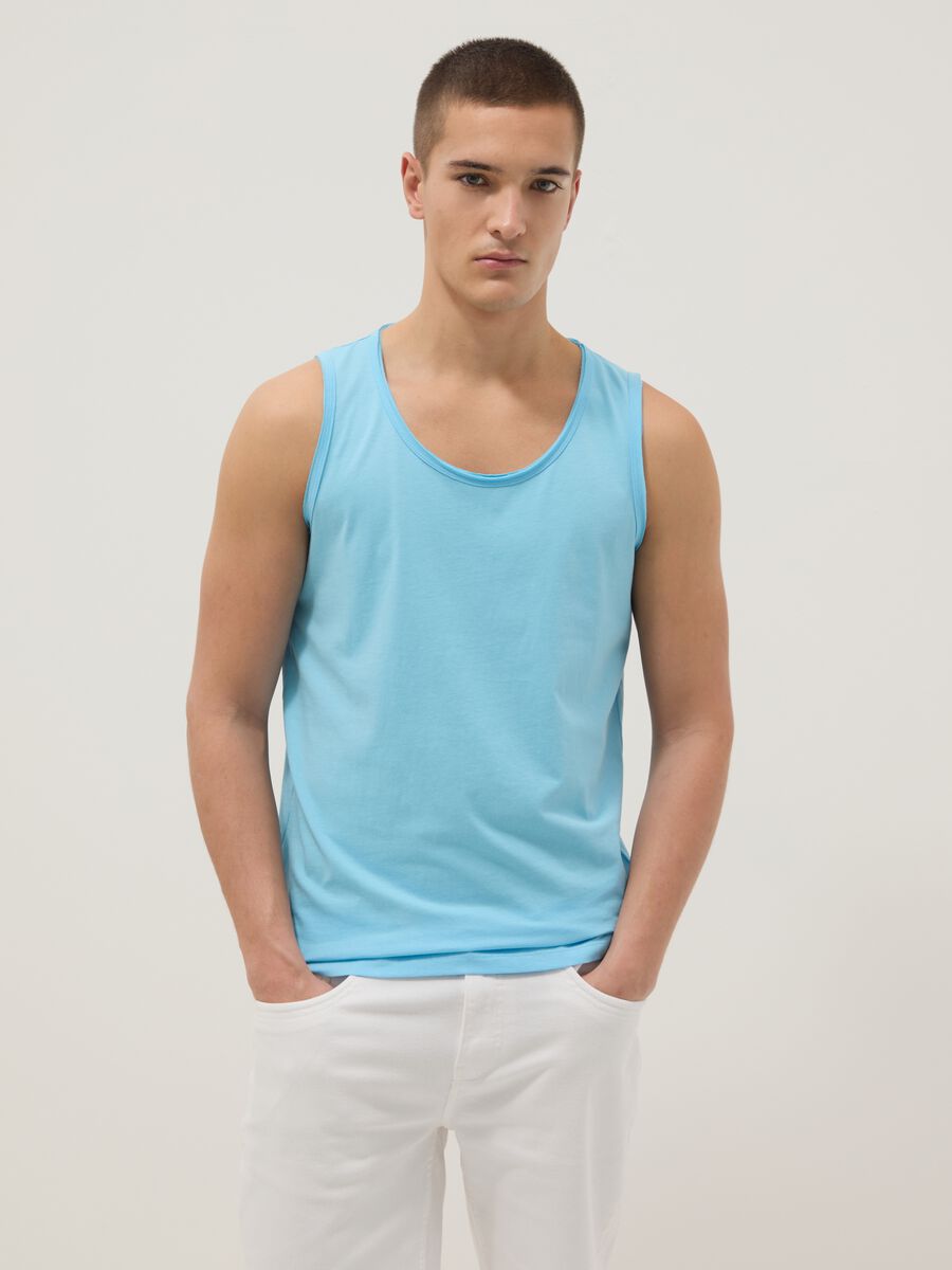 Light Blue Pure Cotton Vest Top_0