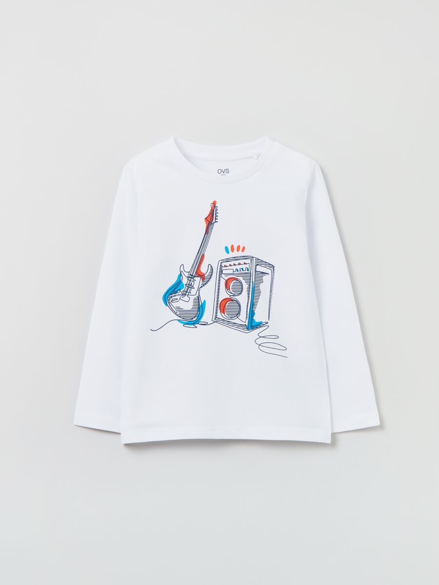 Cotton T-shirt with guitar print_0