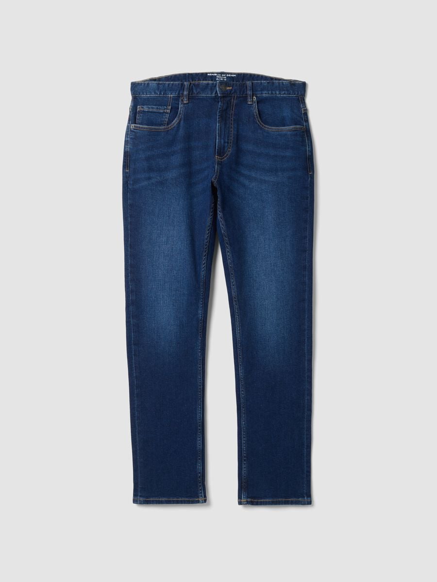 Jeans denim blu in cotone elasticizzato regular fit_0