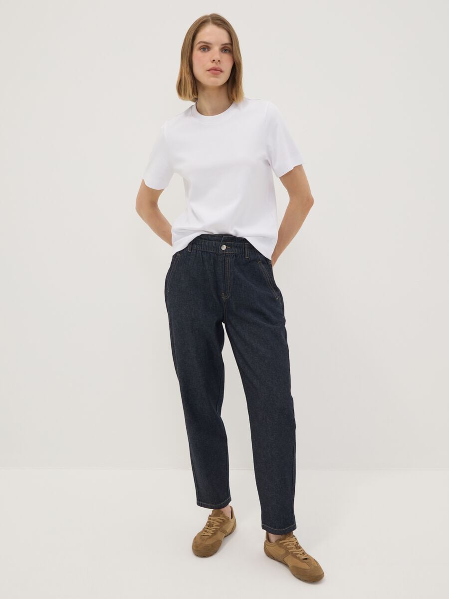 Blue denim baggy-fit pure cotton jeans with paper-bag waist_0