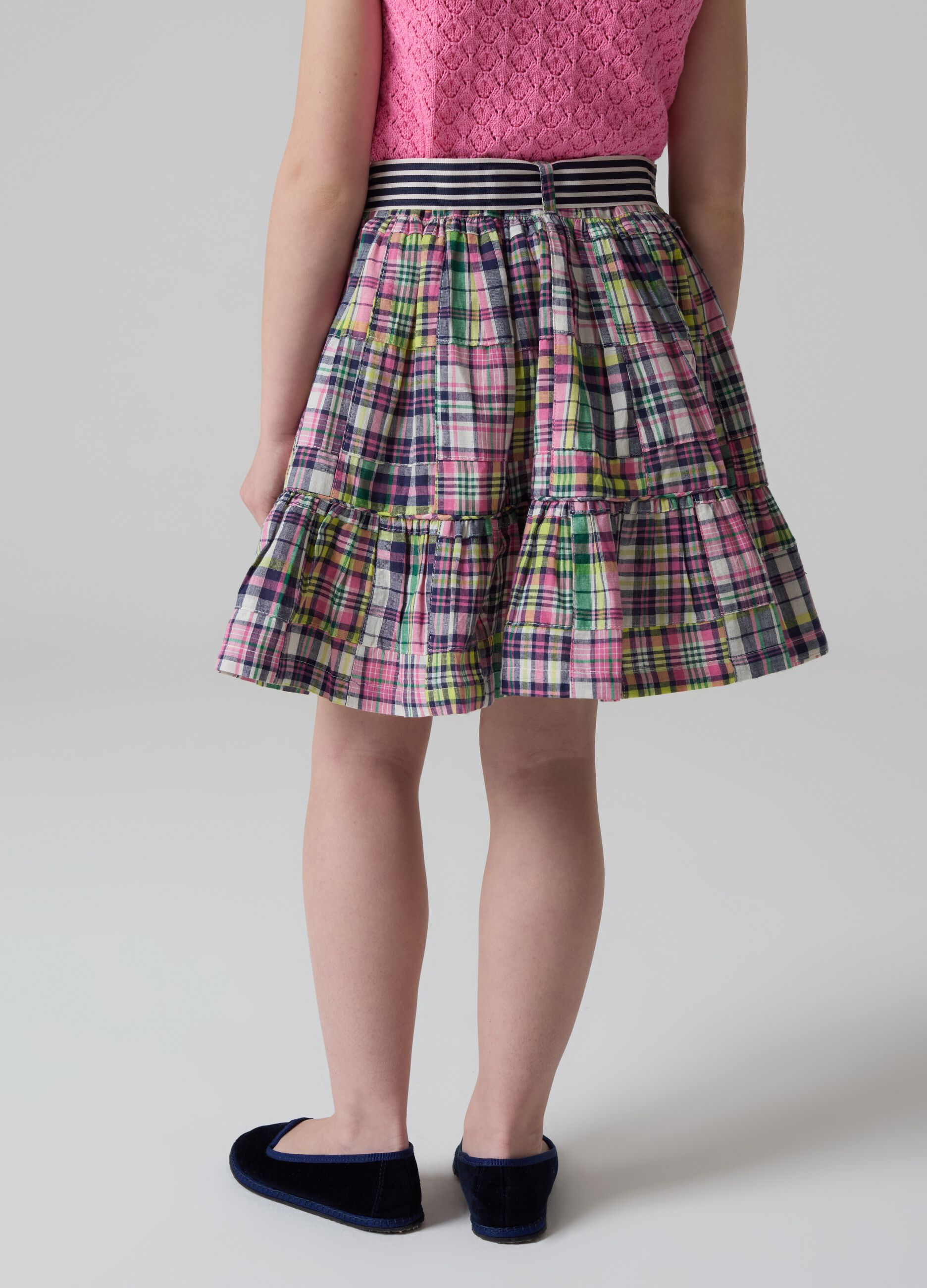 Tiered skirt with multicoloured check pattern