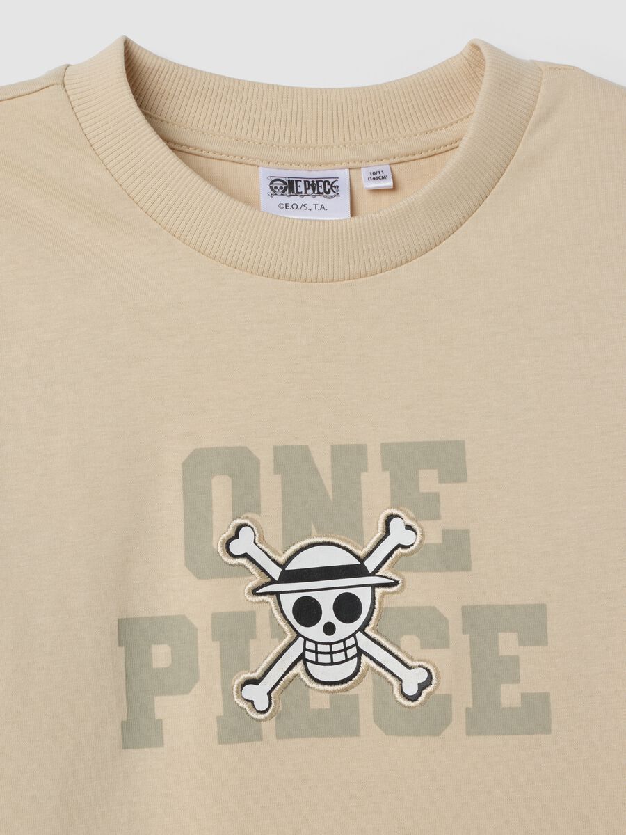 Sand pure cotton T-shirt with One Piece print, relaxed fit_1