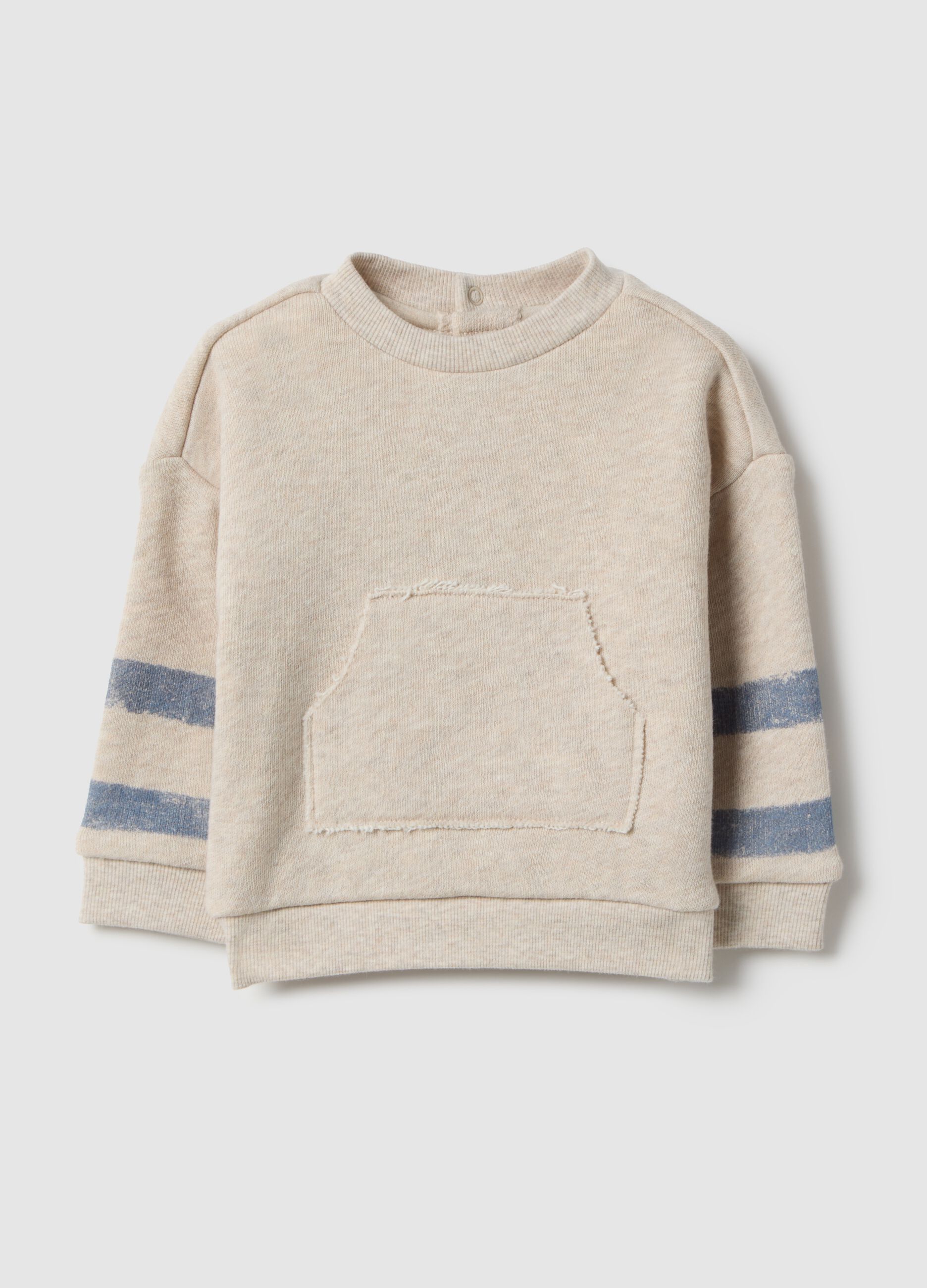 Sweatshirt de beb&eacute; em puro algod&atilde;o bege ajuste regular com riscas