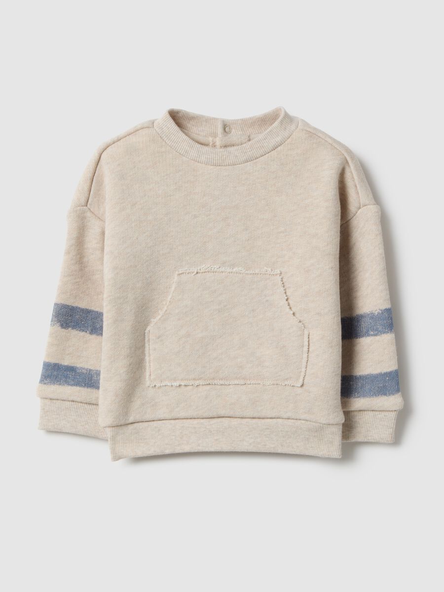 Beige pure cotton baby sweatshirt regular fit with stripes_0