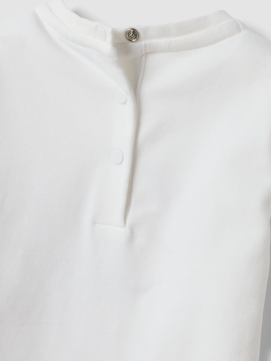White stretch organic cotton T-shirt with floral print_3