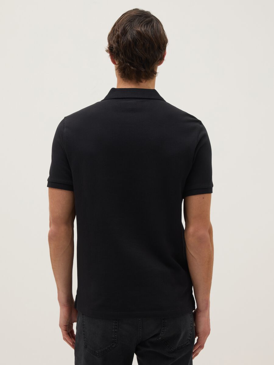 Black pure cotton polo shirt, regular fit_2