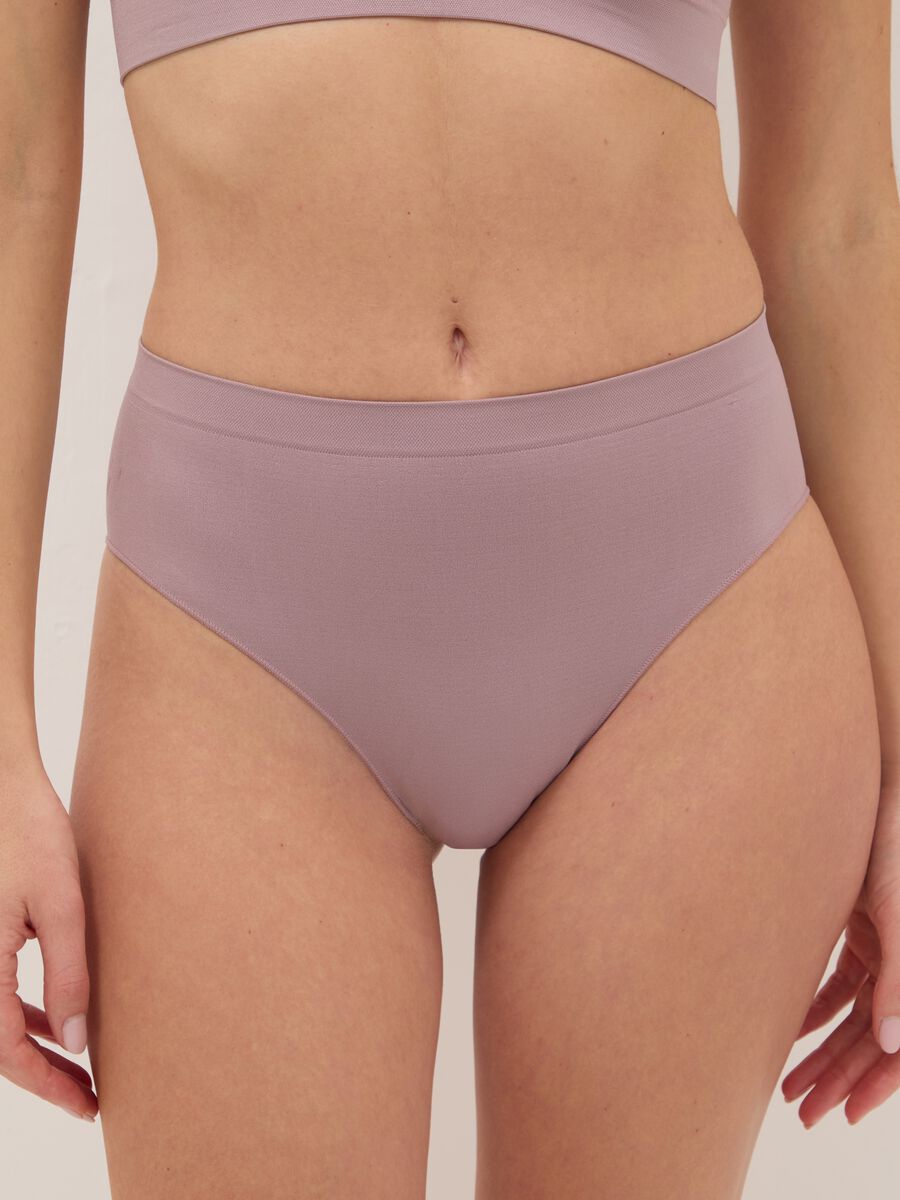 High-waisted pink stretchy fabric brief_1