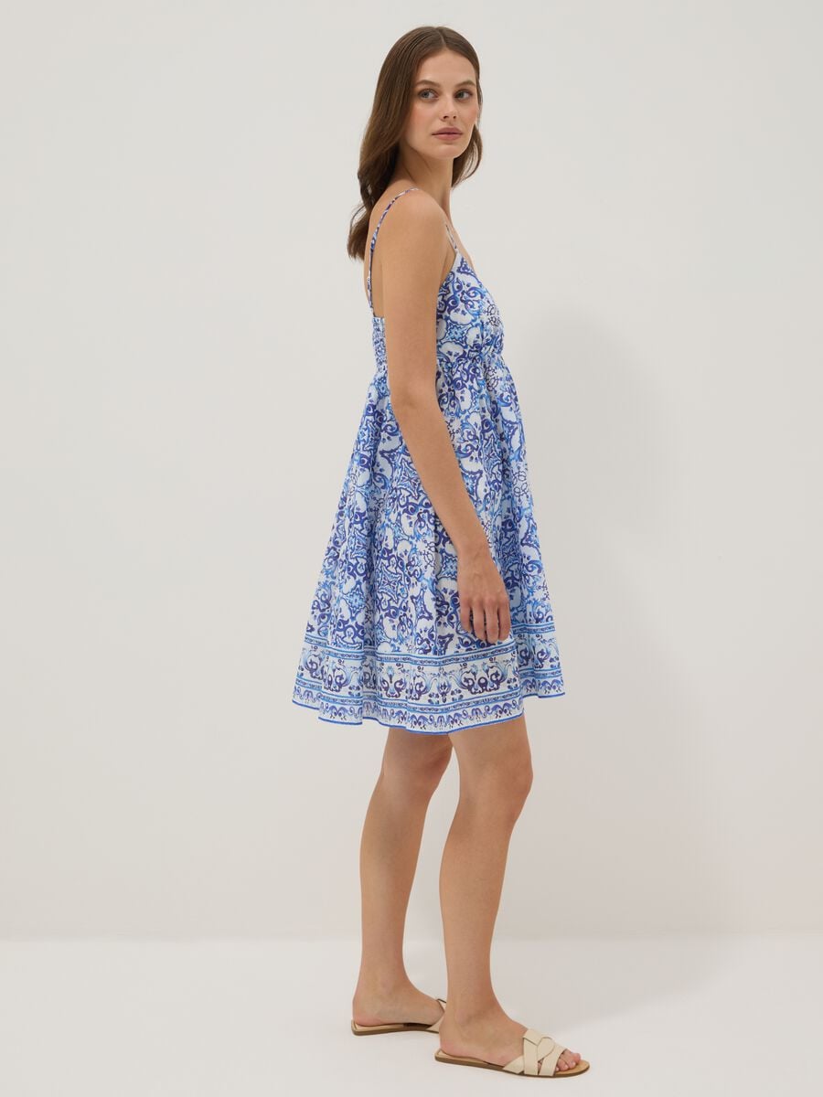 Blue pure cotton slip dress with all-over print_0