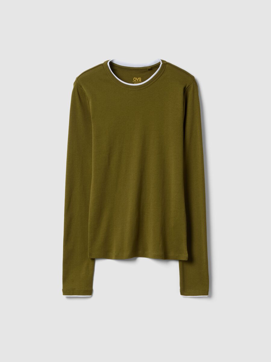 Maglia a maniche lunghe in puro cotone verde regular fit_0
