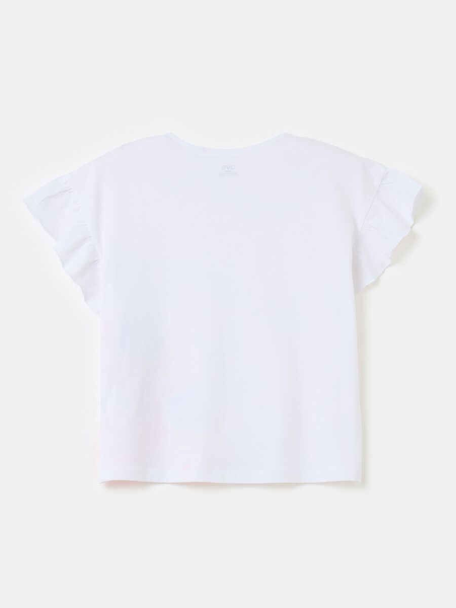 T-shirt in cotone con stampa e volant_1