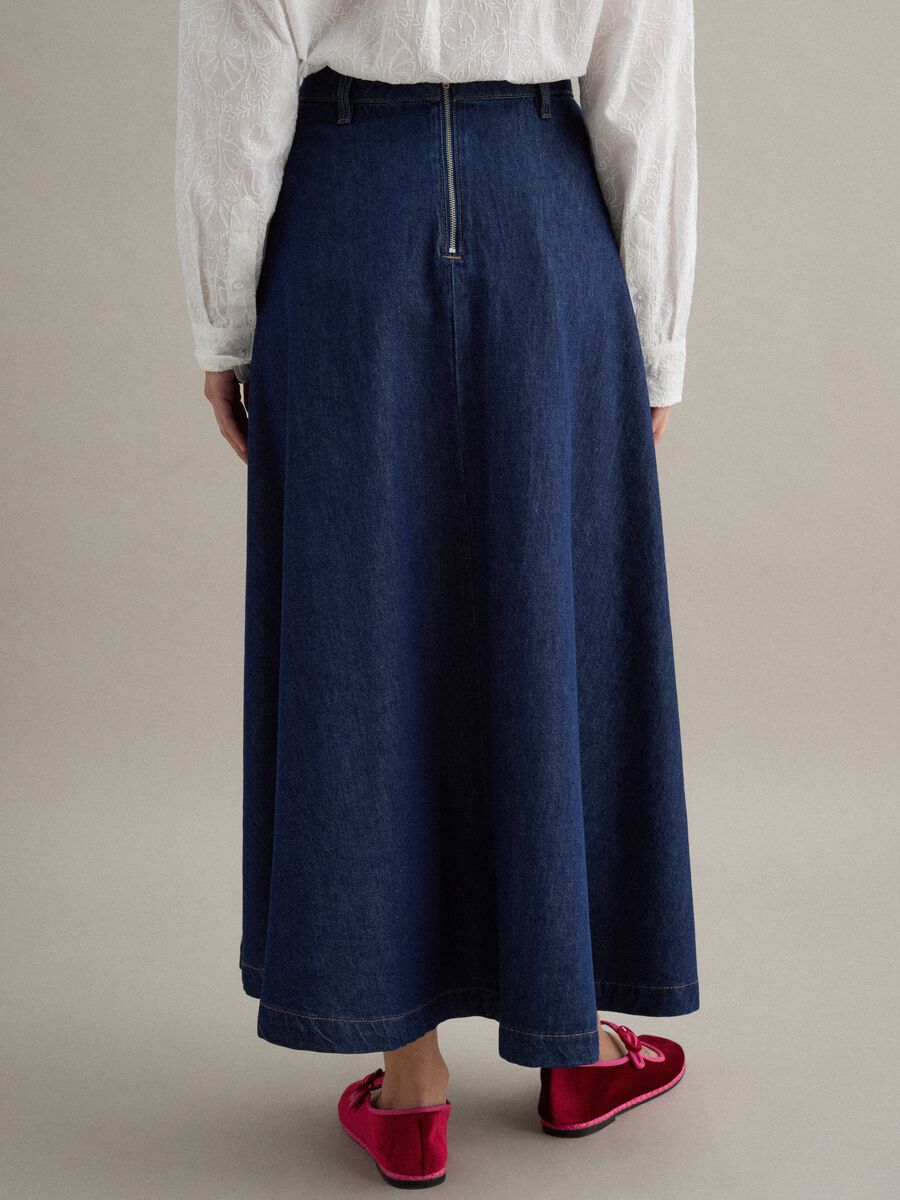 Long blue denim pure cotton skirt regular fit_2