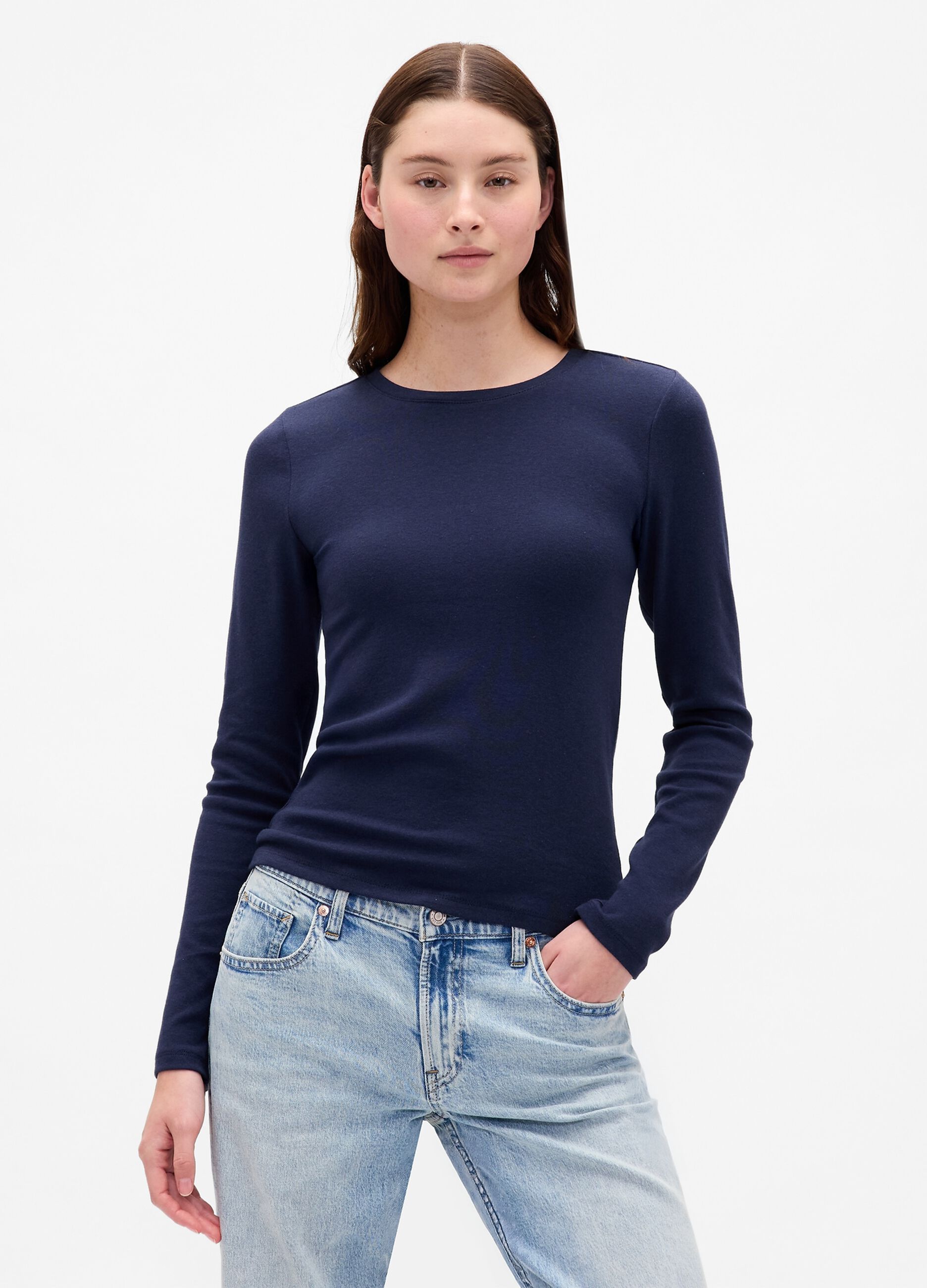Blue long-sleeve shirt in stretch cotton and modal