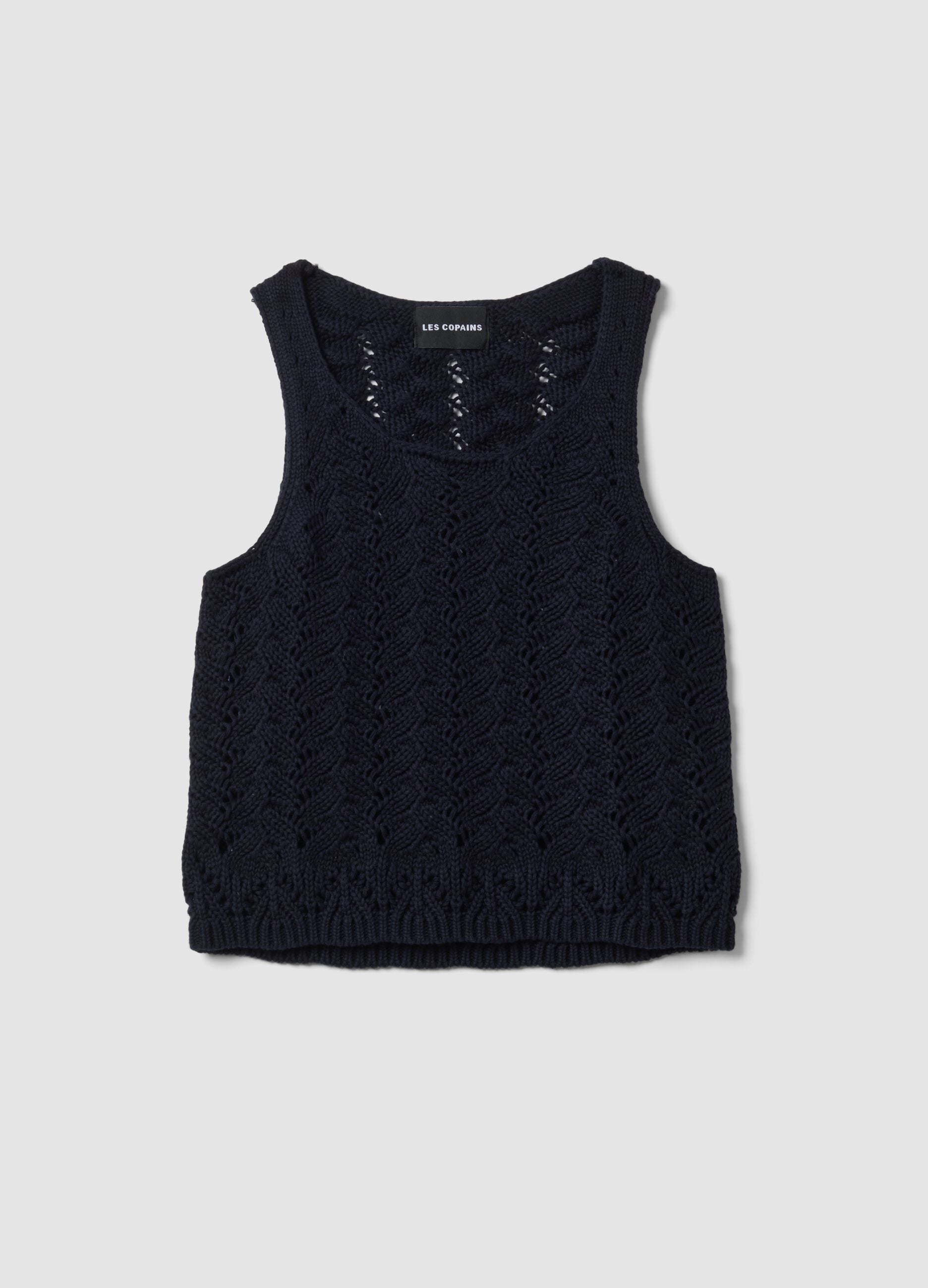 Blaues Tanktop aus reinem Baumwoll-Crochet