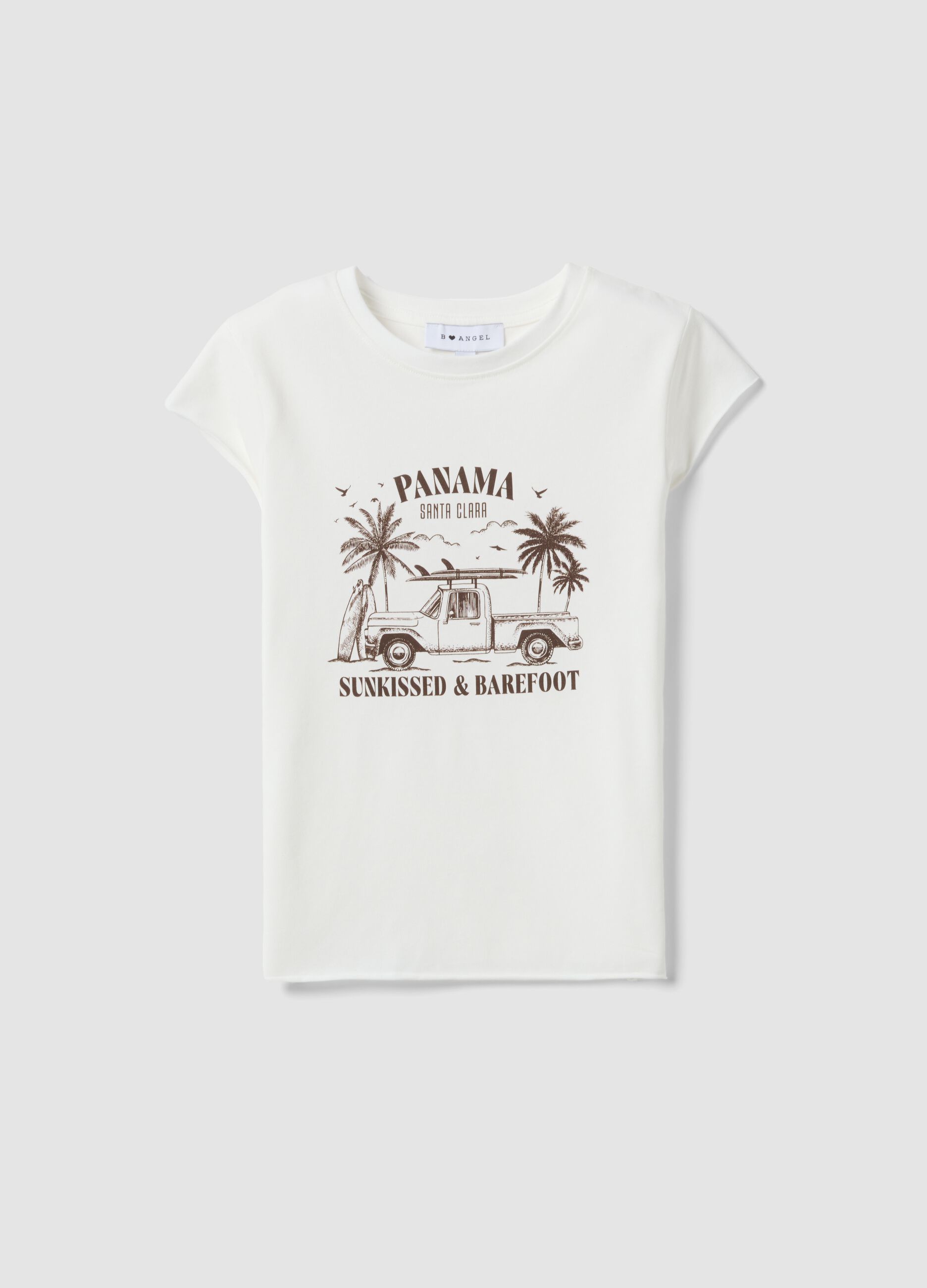 Wei&szlig;es, figurbetontes T-Shirt aus Stretch-Baumwolle mit Print
