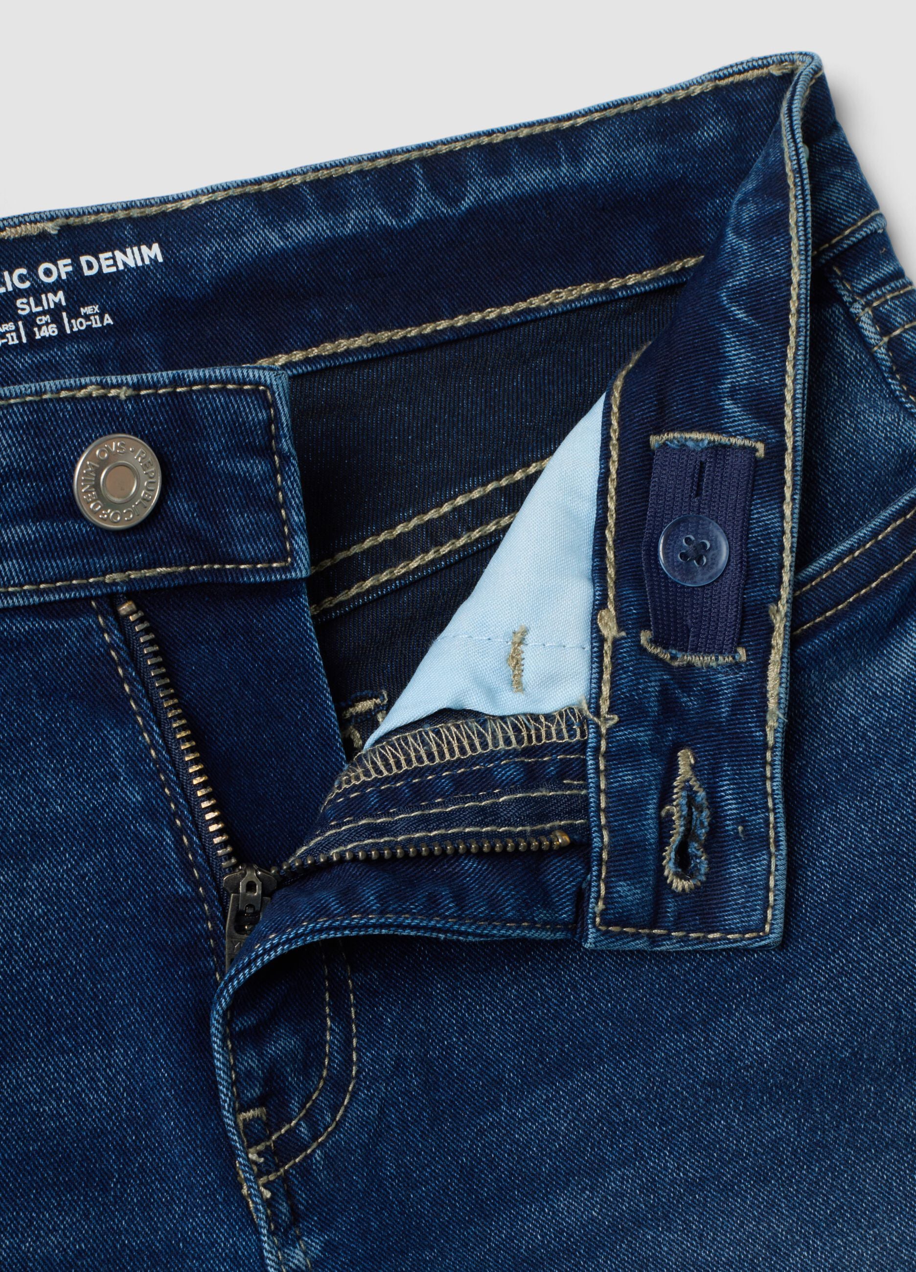 Boys' blue slim-fit stretch cotton jeans