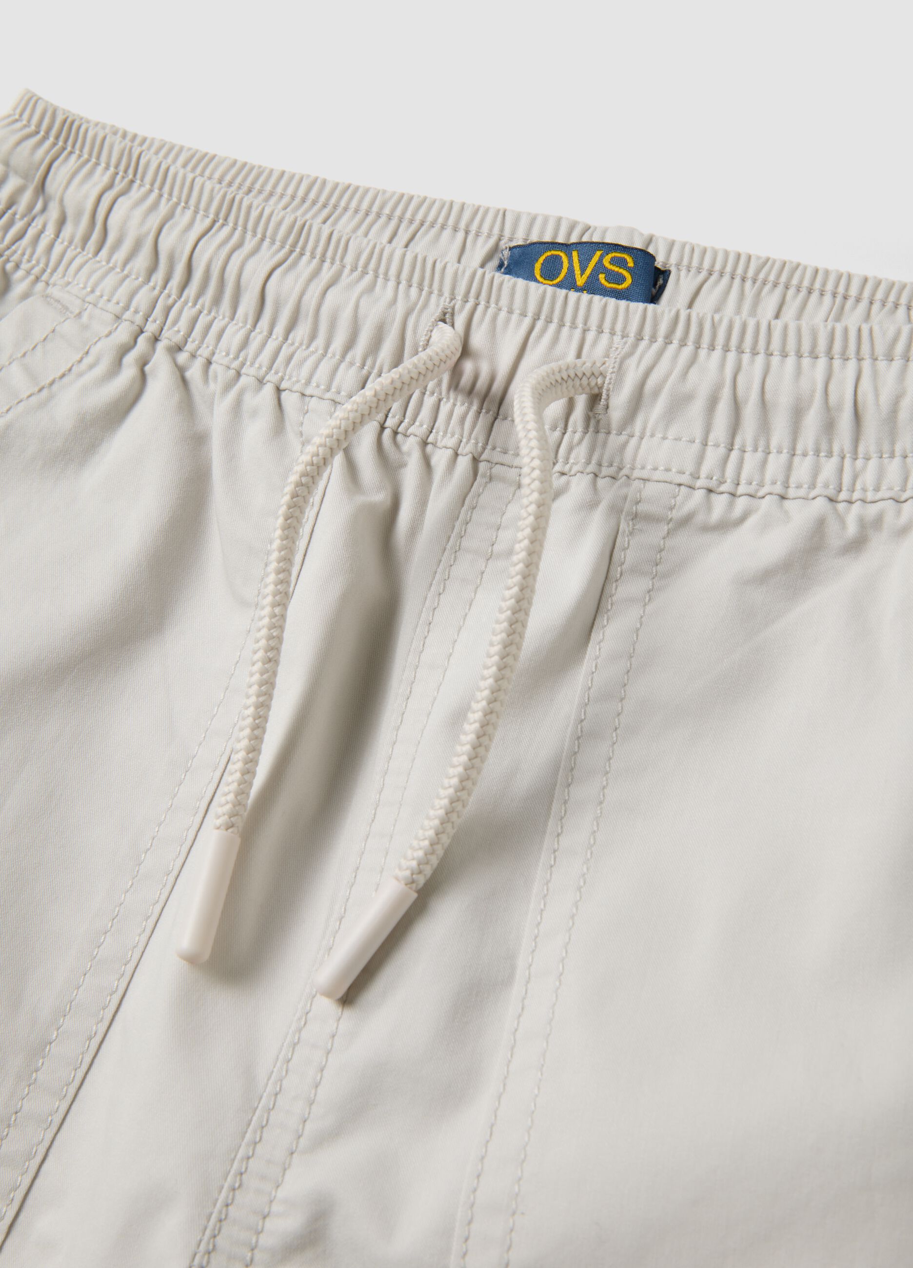 Beige pure cotton shorts with elasticated waistband
