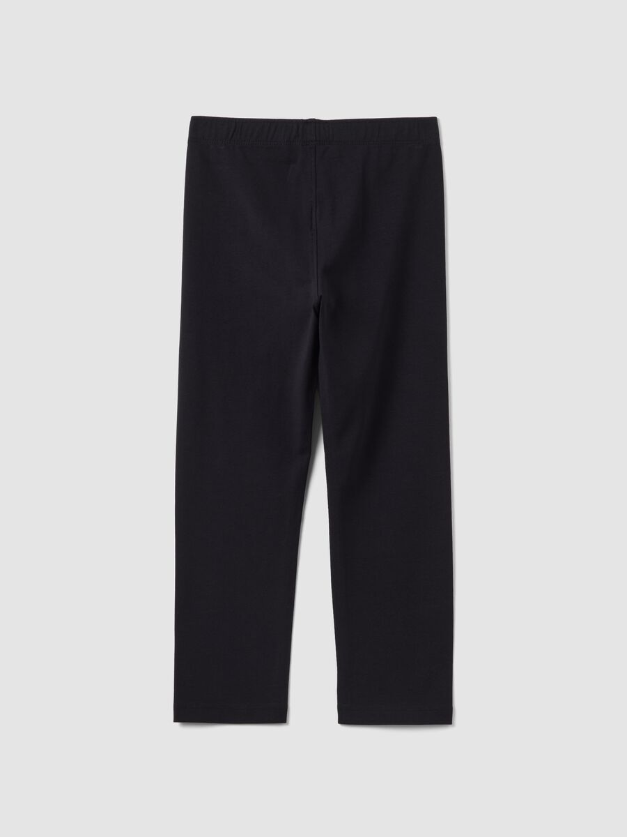 Girls' black stretch cotton slim fit leggings with heart detail_1