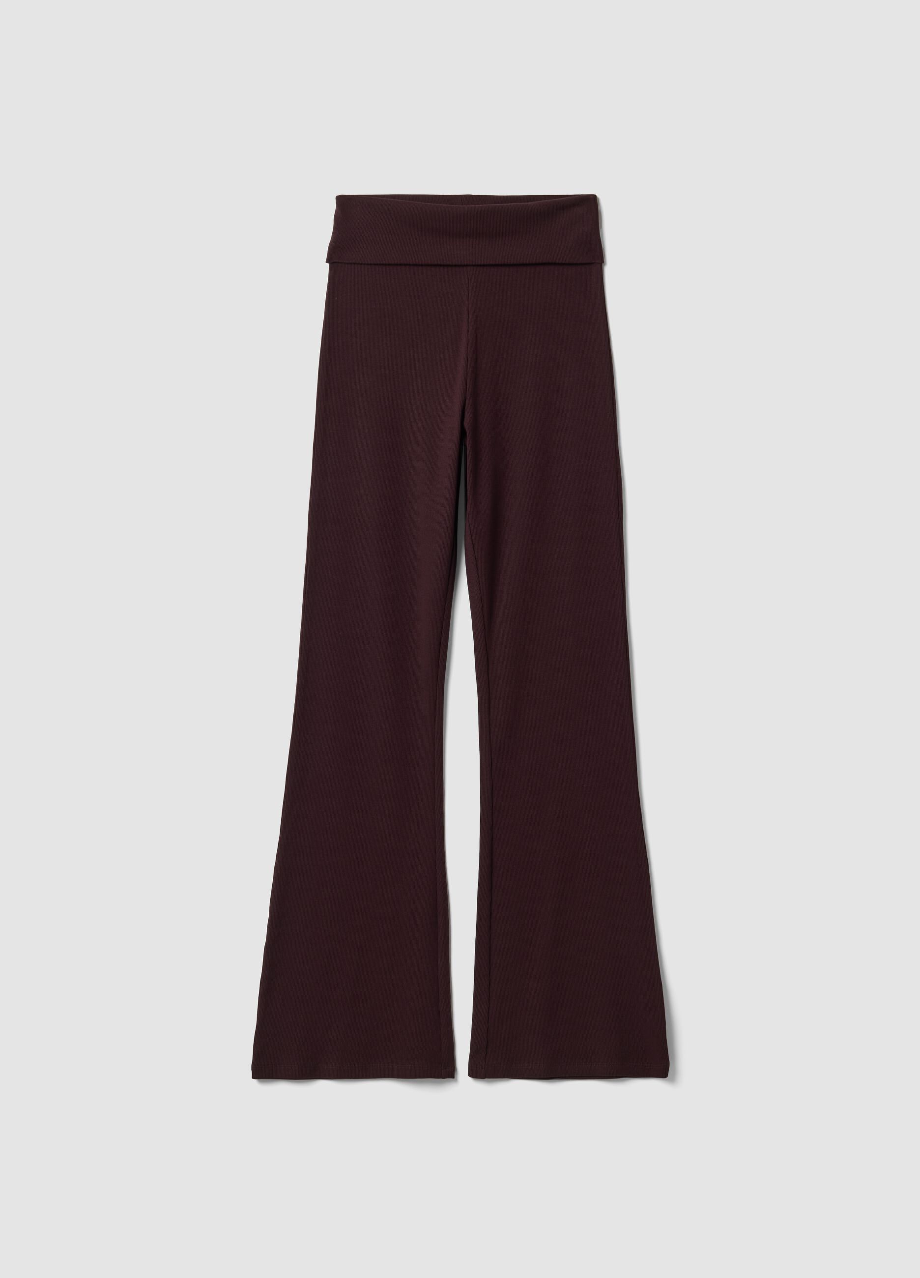 Leggings marroni flare fit in puro cotone a costine