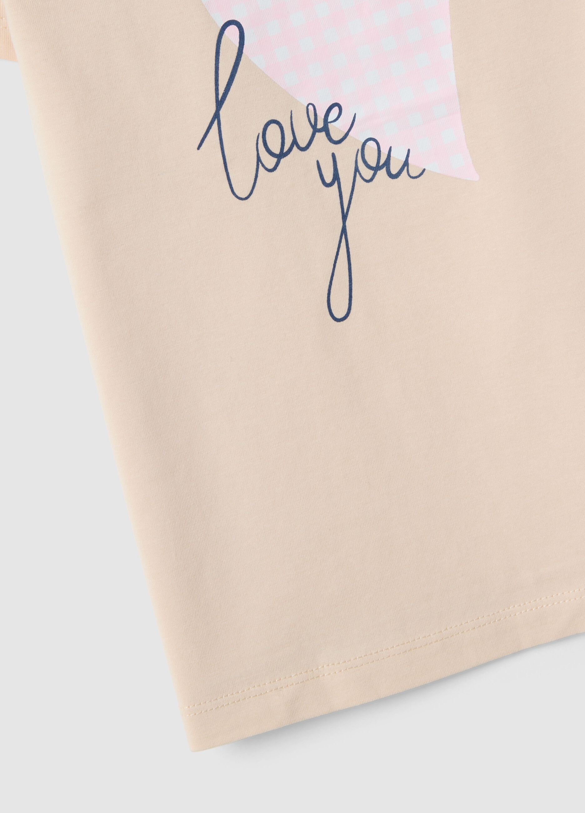 Beige pure cotton regular fit T-shirt with print for girls