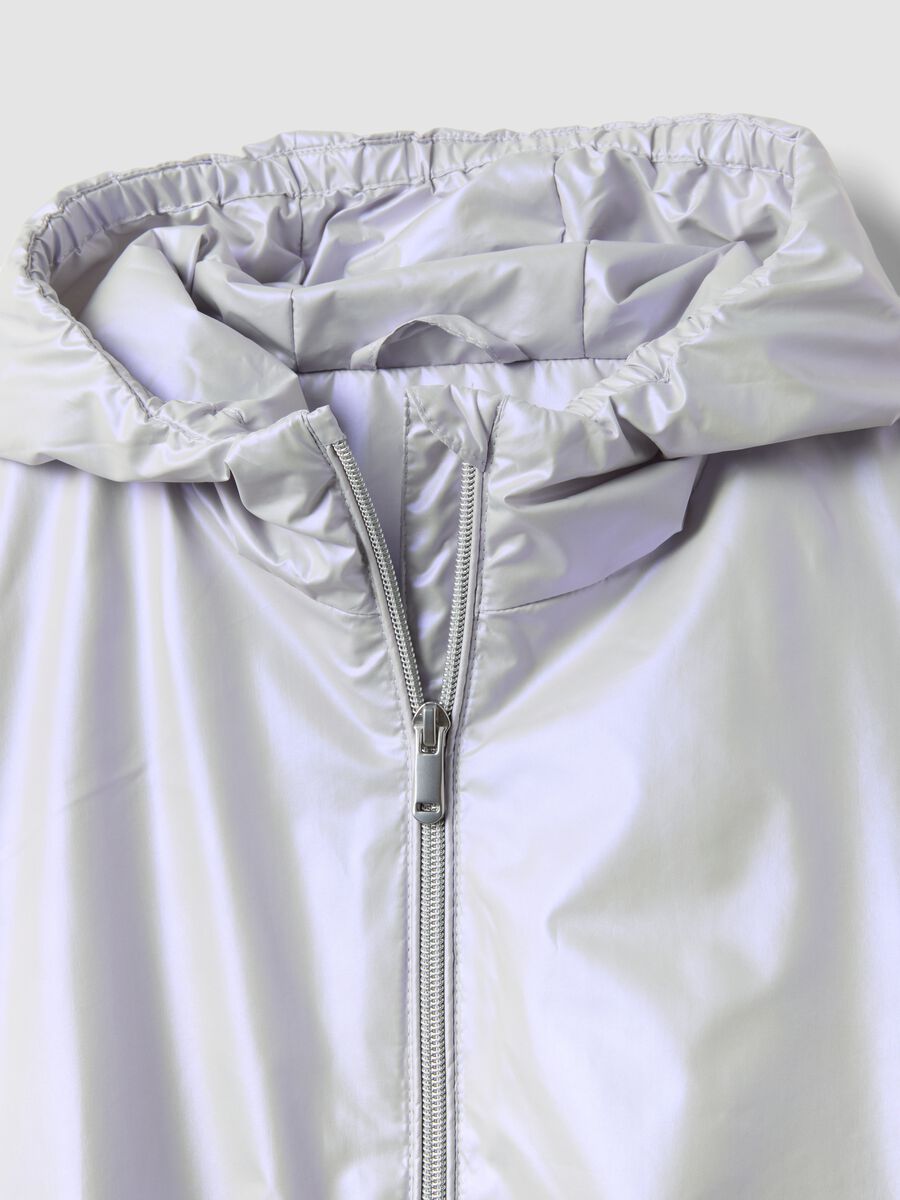 Grey hooded rain jacket with zip for girls_2
