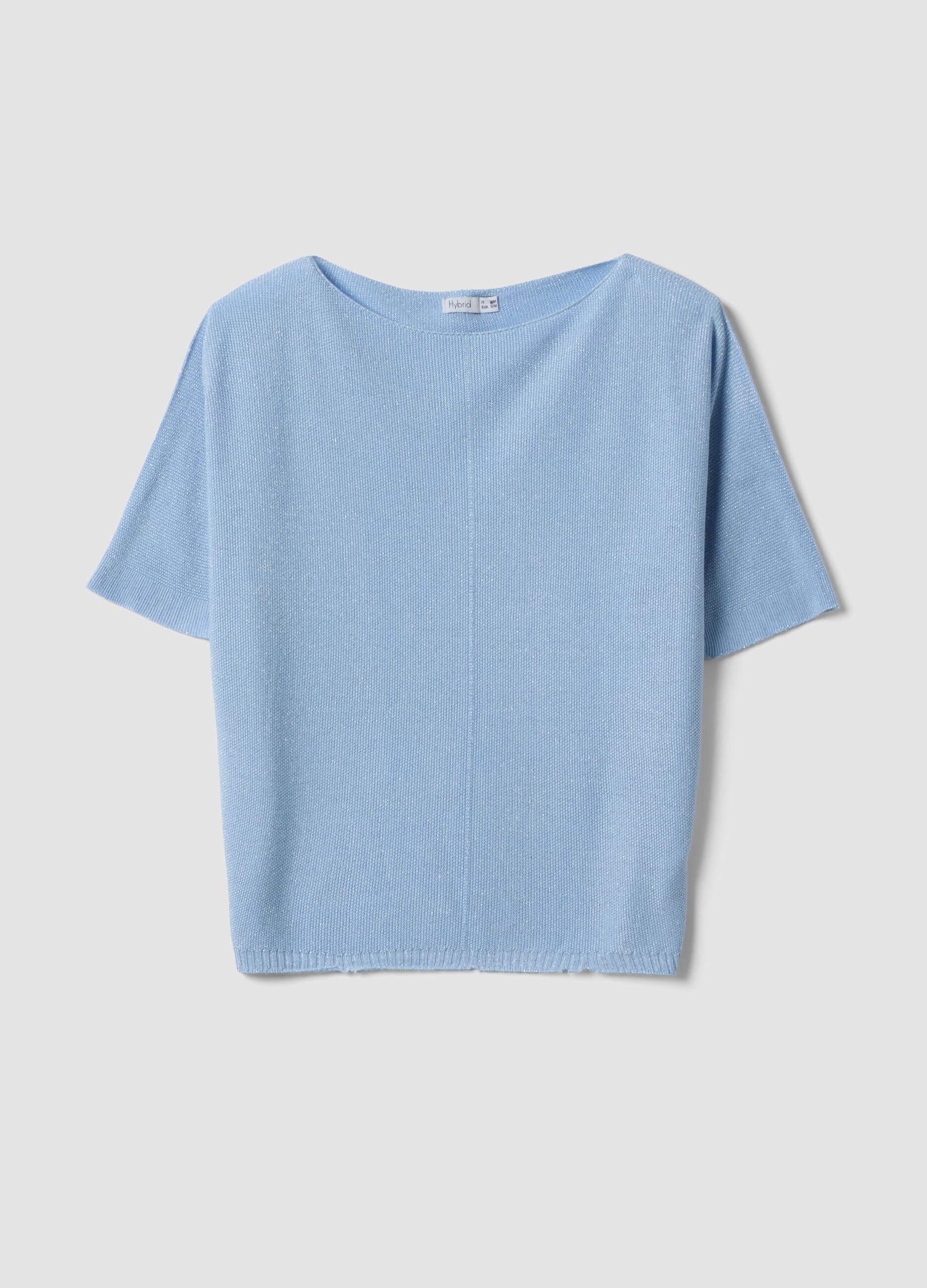 Light blue viscose-blend regular-fit T-shirt
