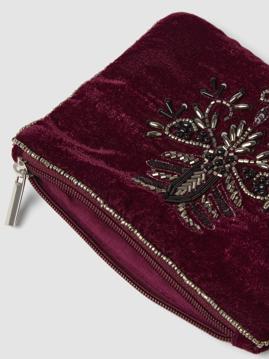 Pochette rossa con ricami di perline e zip_2