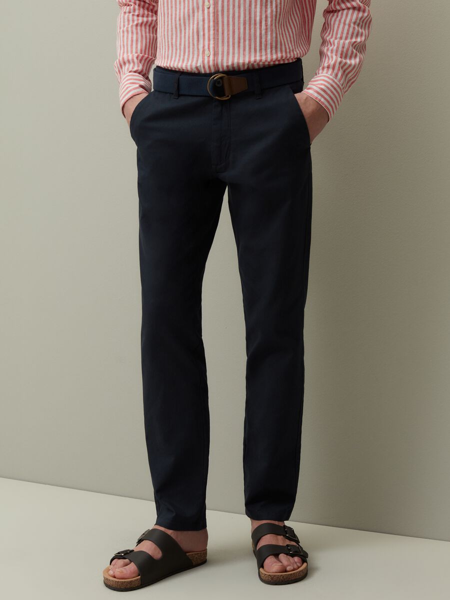 Cotton and linen chino trousers_1