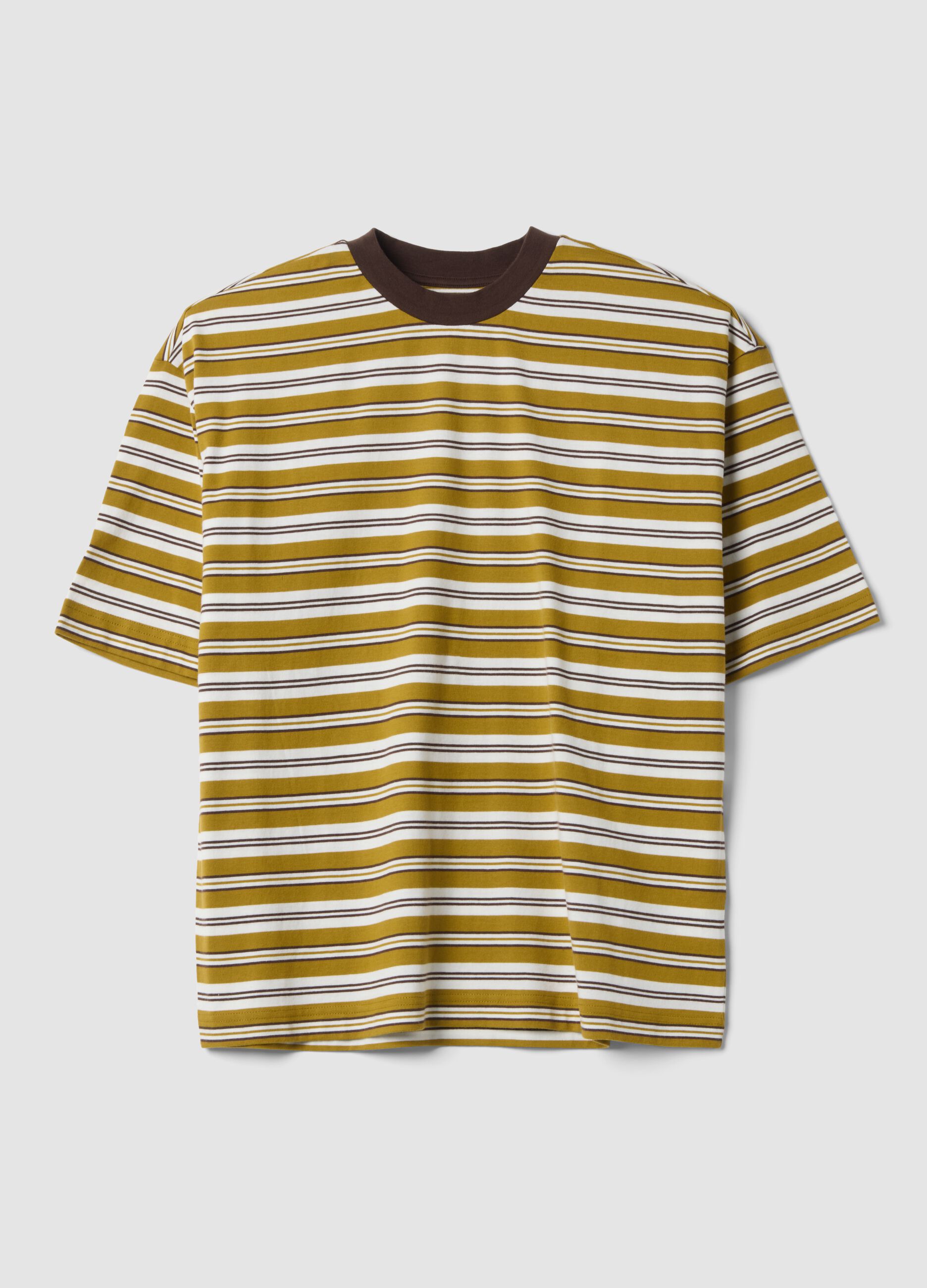 Brown striped pure cotton boxy-fit T-shirt