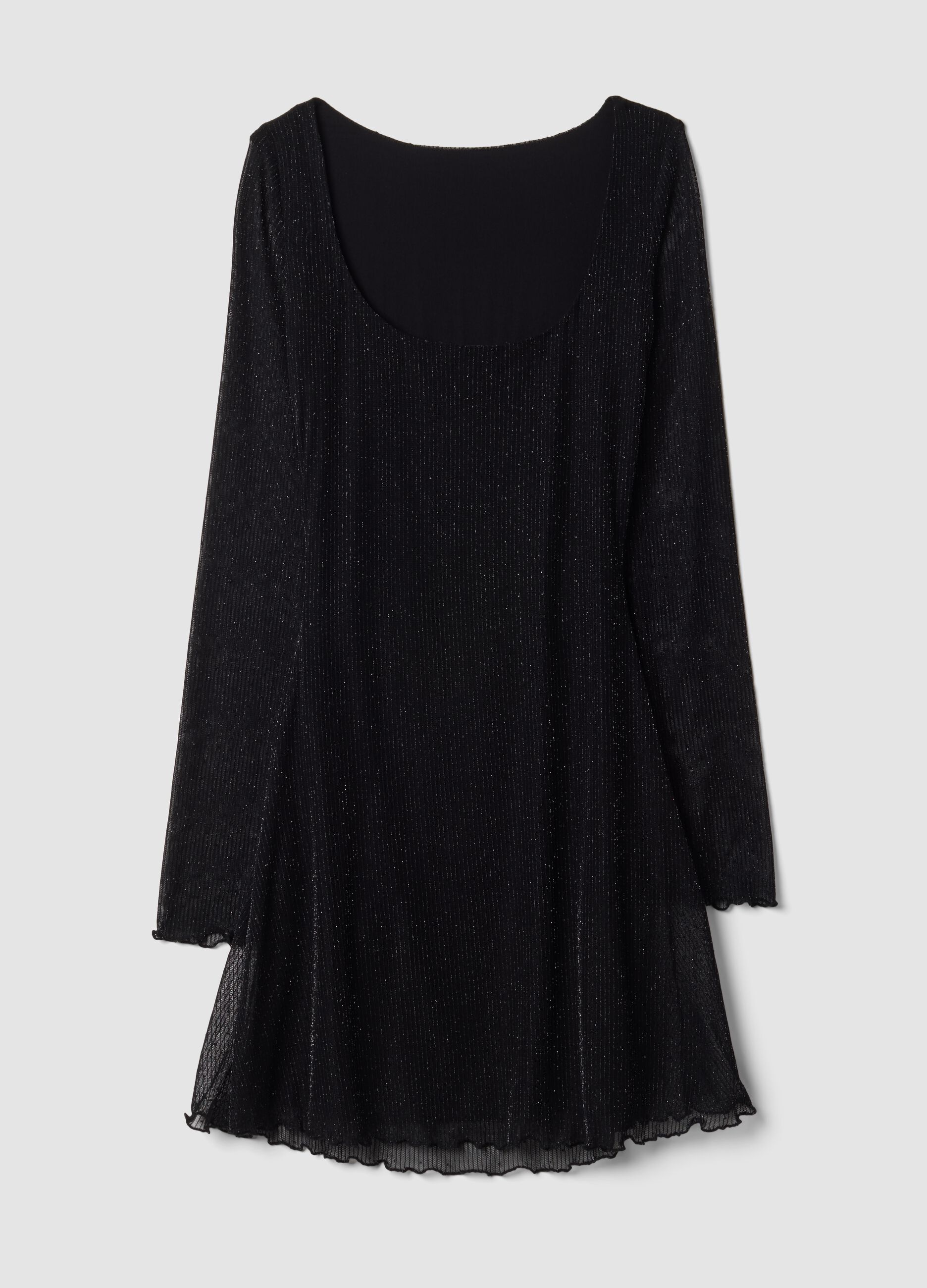 Schwarzes Kleid aus Stretchmaterial mit Rundhalsausschnitt