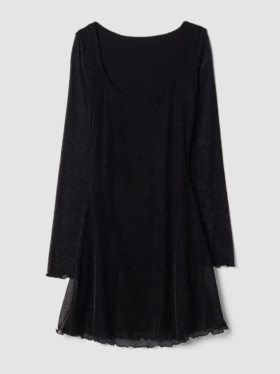 Schwarzes Kleid aus Stretchmaterial mit Rundhalsausschnitt_2
