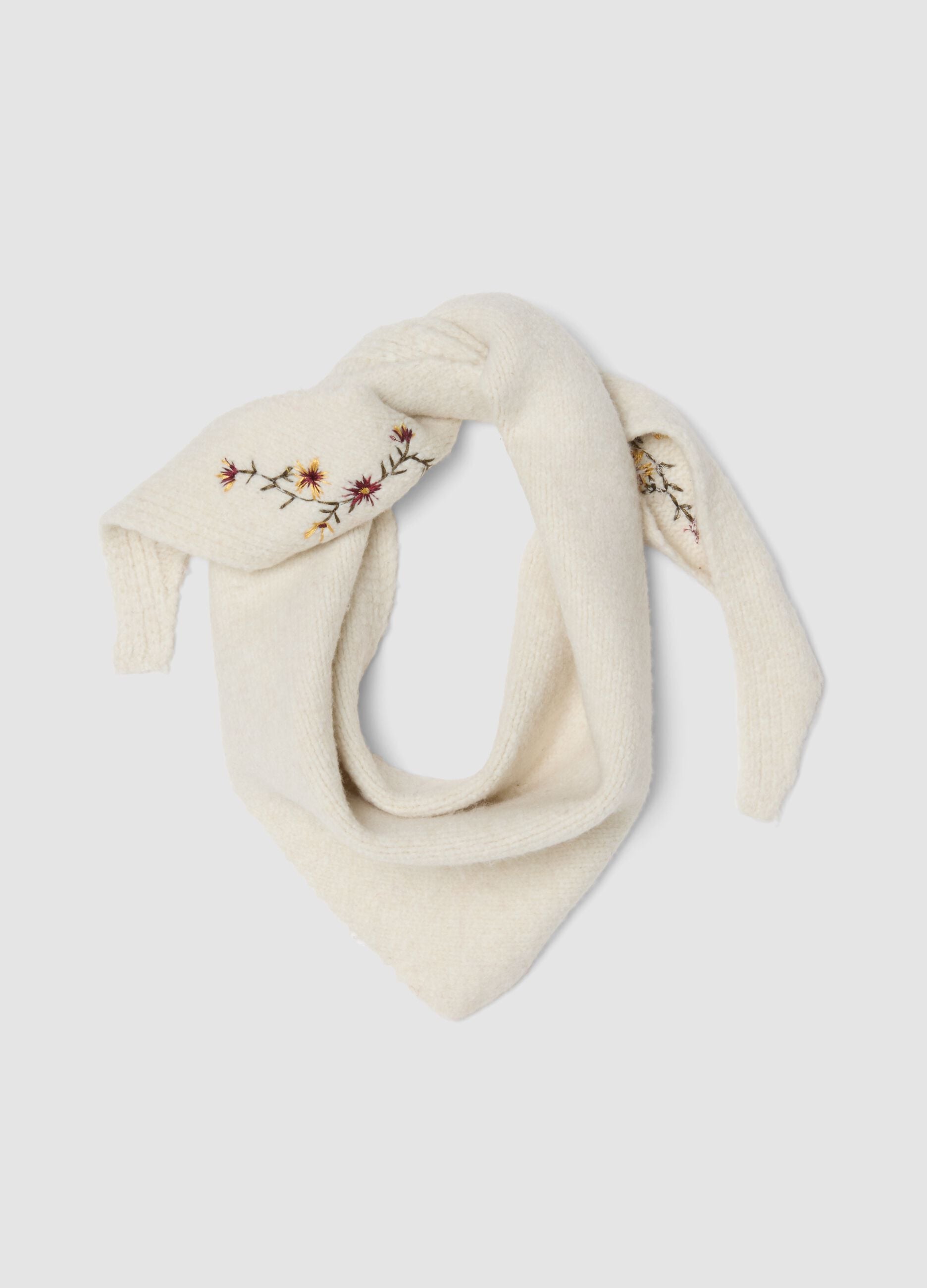 White stretch-fabric scarf with floral embroidery