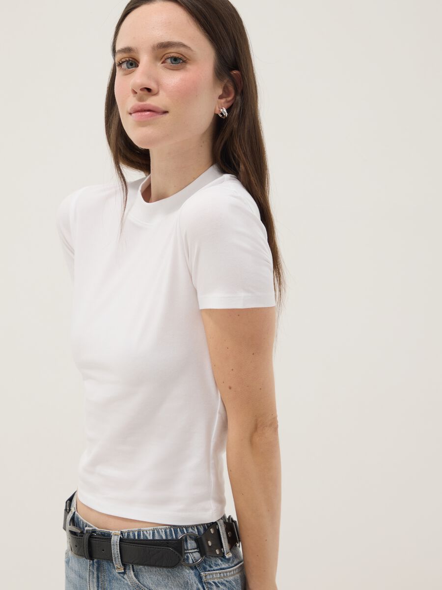 White slim fit stretch cotton T-shirt_3