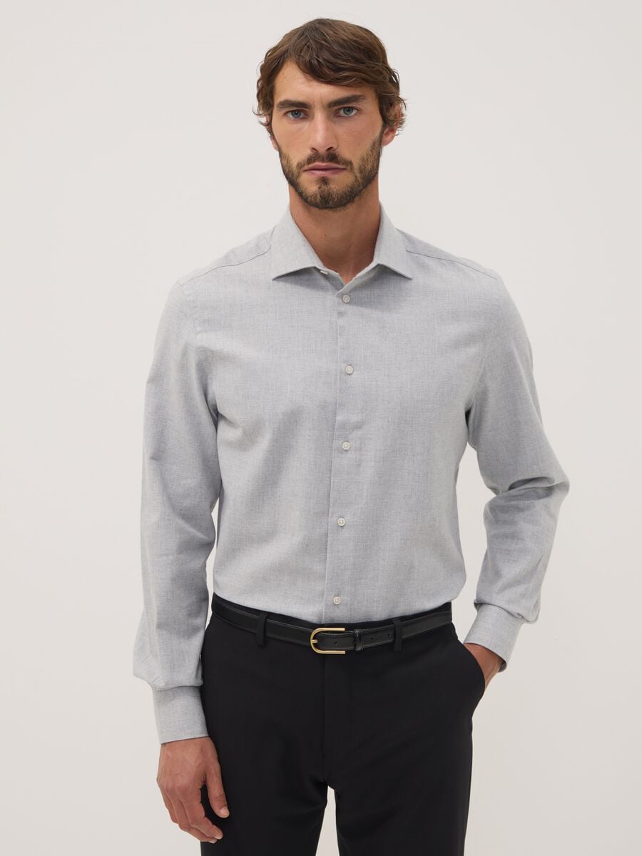 Grey pure cotton twill shirt, regular fit_0