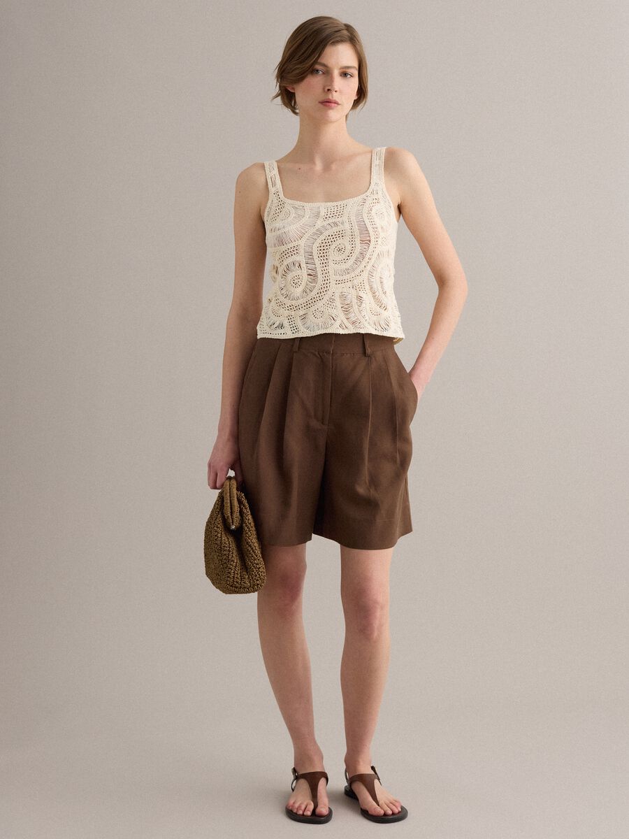 Beige crochet cotton-blend tank top_1
