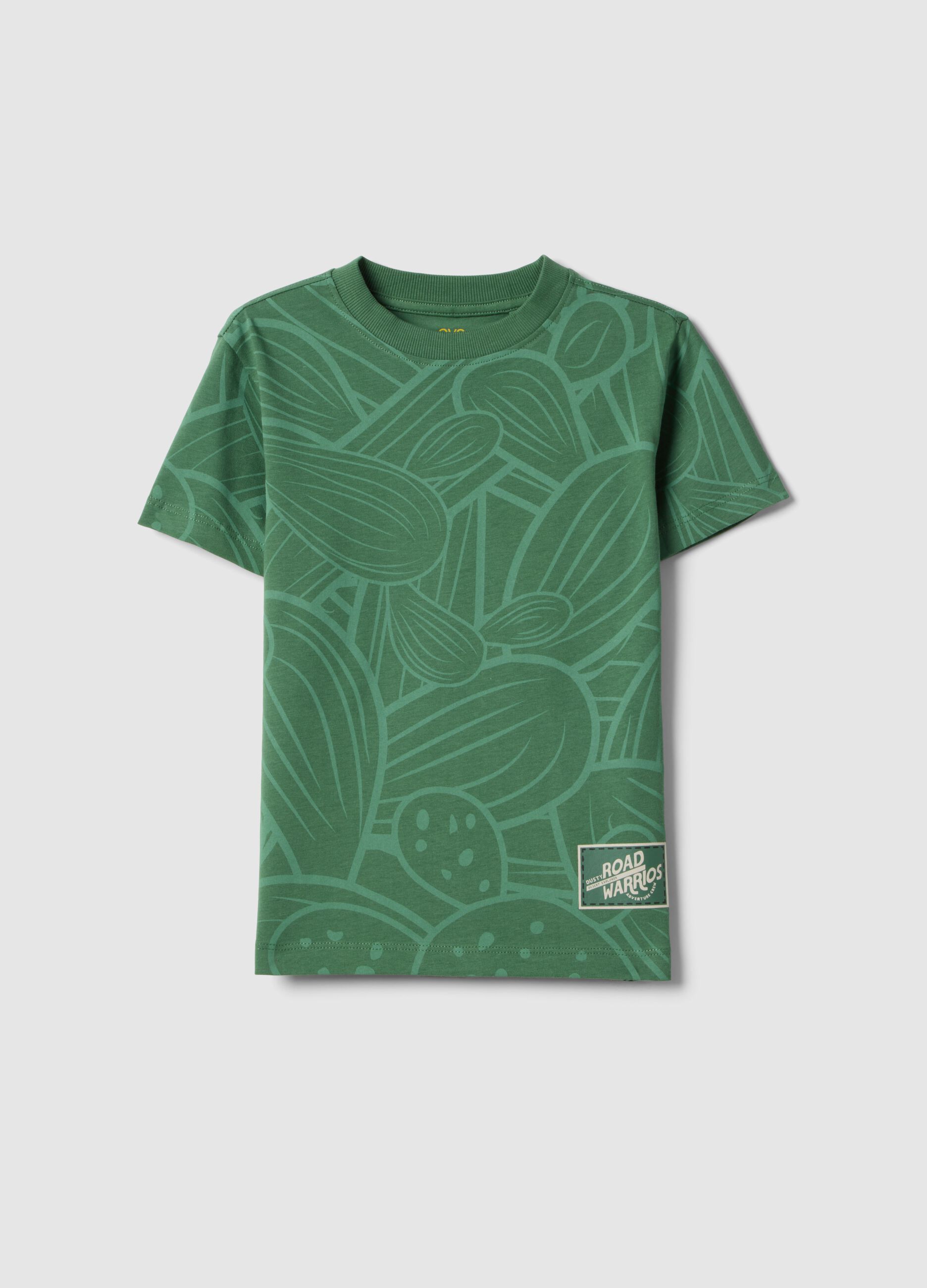Green pure cotton regular fit t-shirt for boys with print