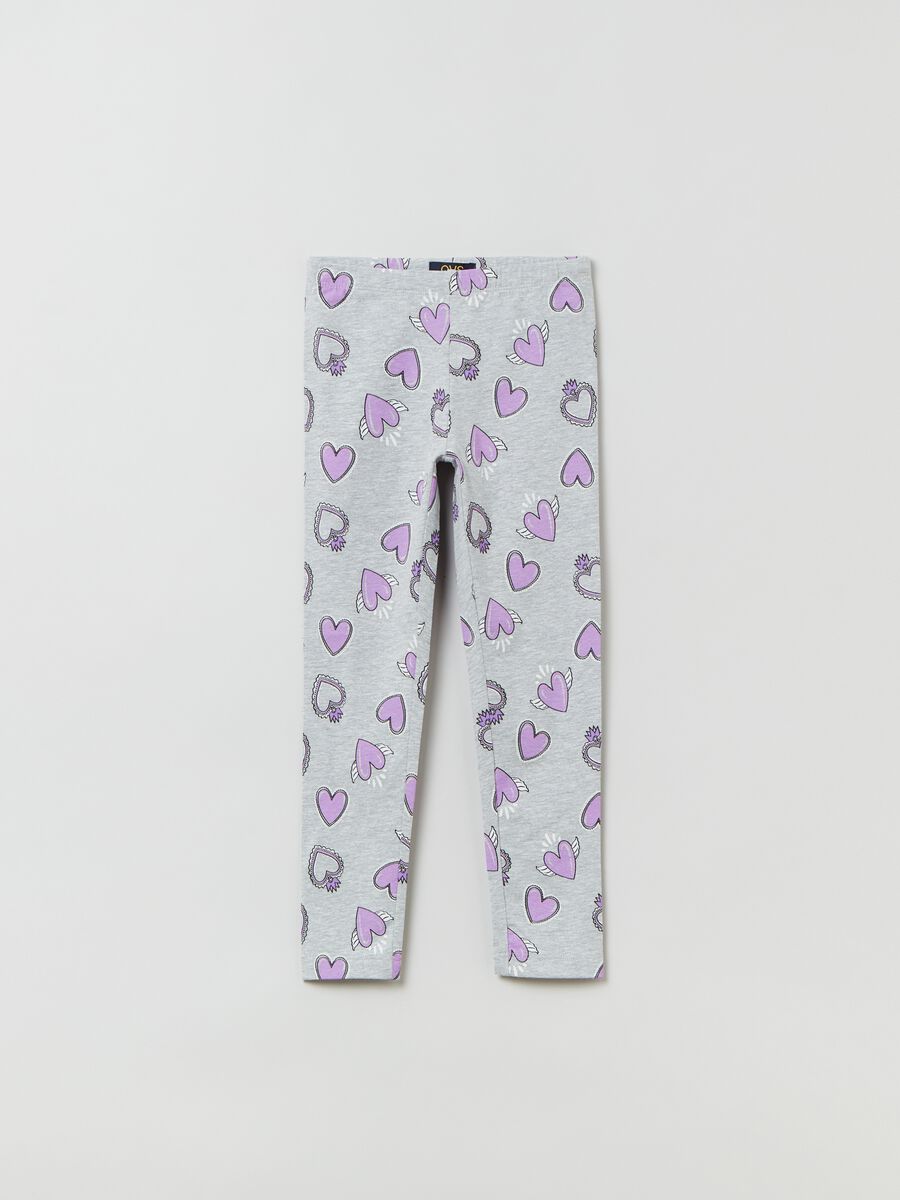 Leggings in stretch cotton with heart print_0