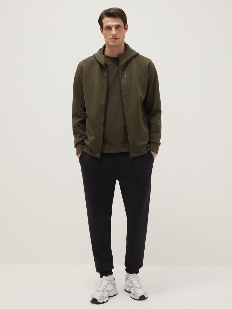 Regular fit green hoodie with front zip collar_1