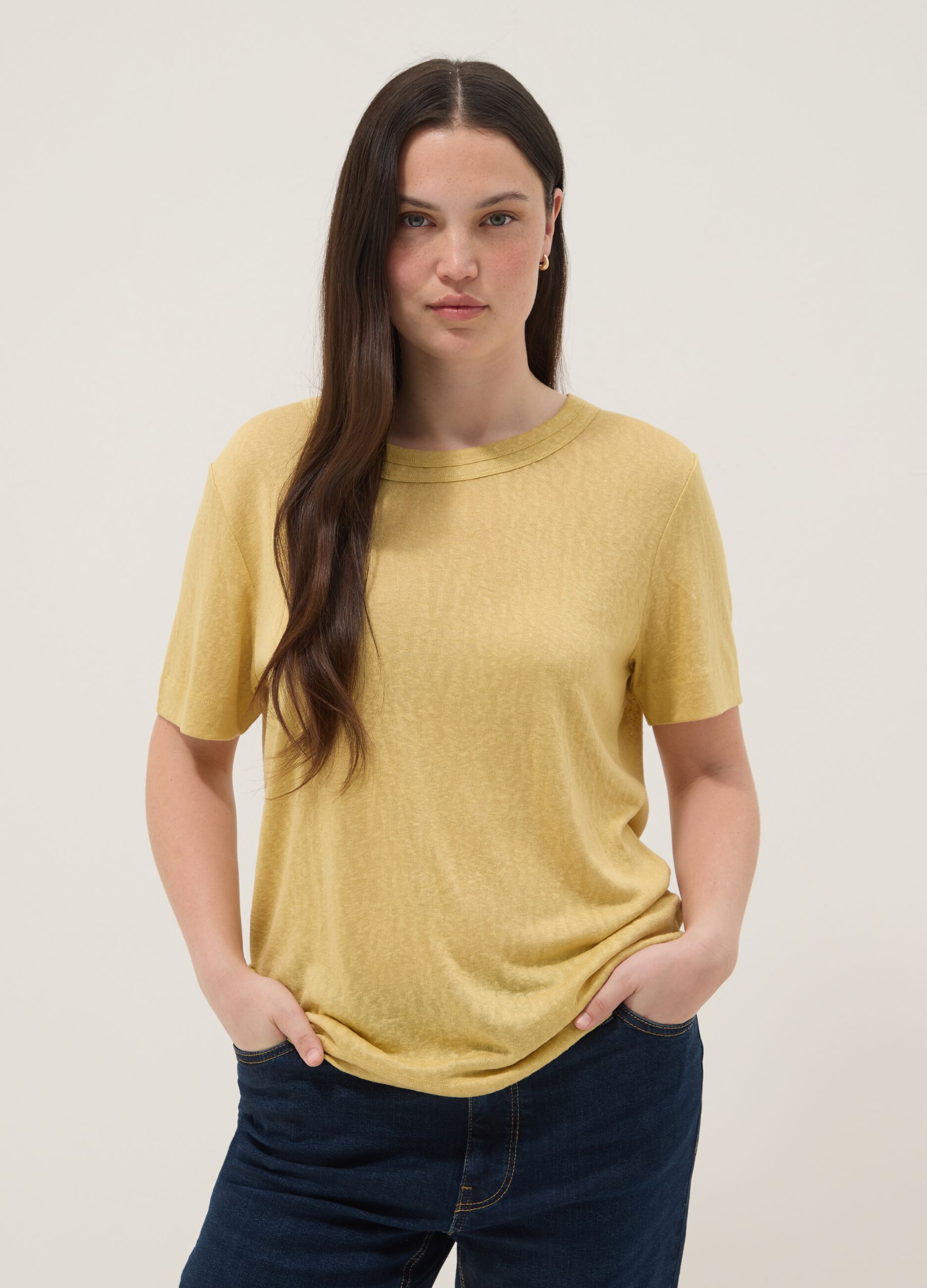 Yellow regular-fit short-sleeve viscose-blend T-shirt
