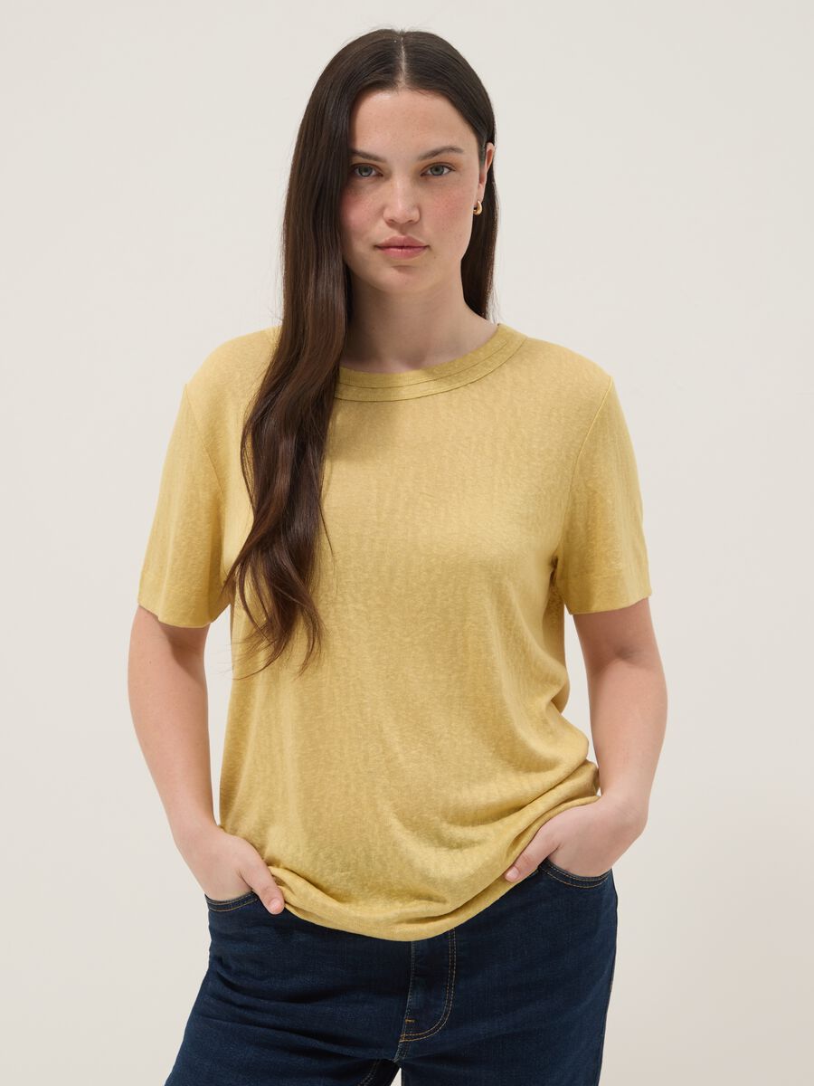 Gelbes T-Shirt aus Viskosemix mit kurzen &Auml;rmeln, Regular Fit_2